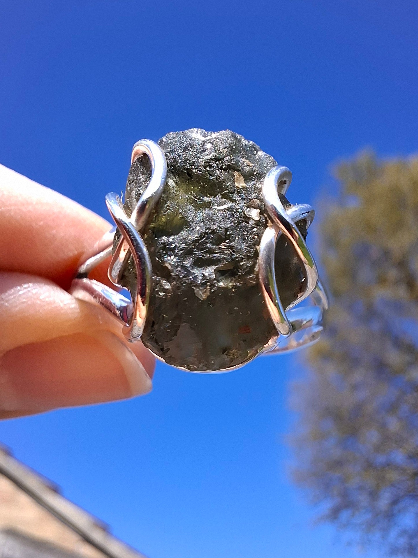 Moldavite Ring, size Y, 925 Silver, Tektite (Ref: R17)