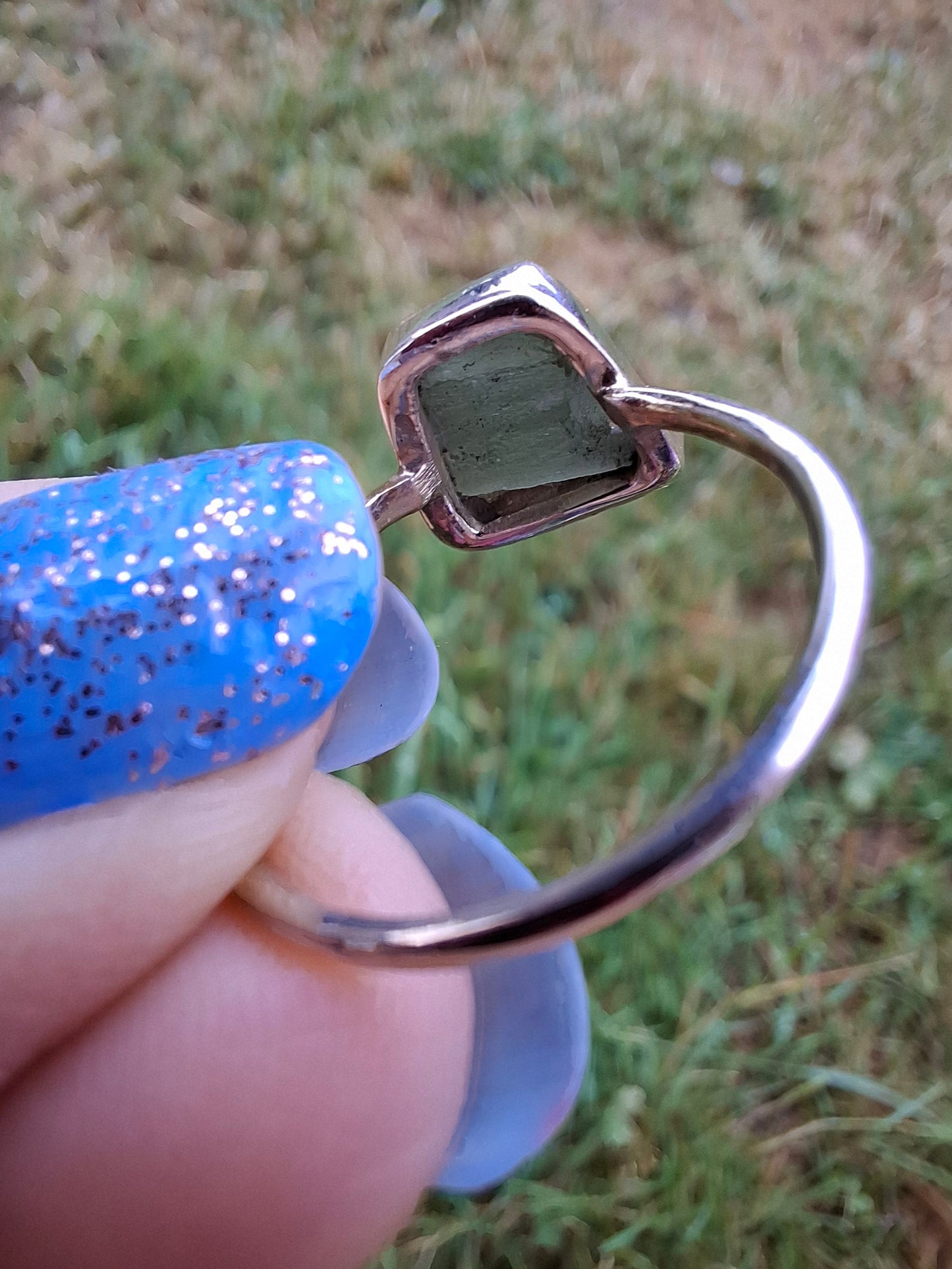 Moldavite Ring, size large P/small Q, 925 Silver, Tektite (Ref: R26)