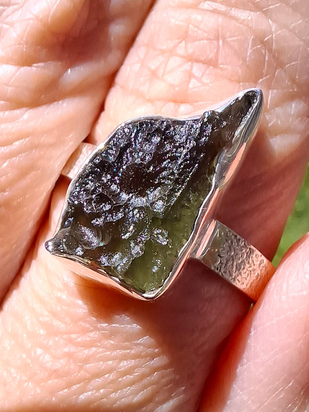 Moldavite Ring, size Y, 925 Silver, Tektite (Ref: R331)