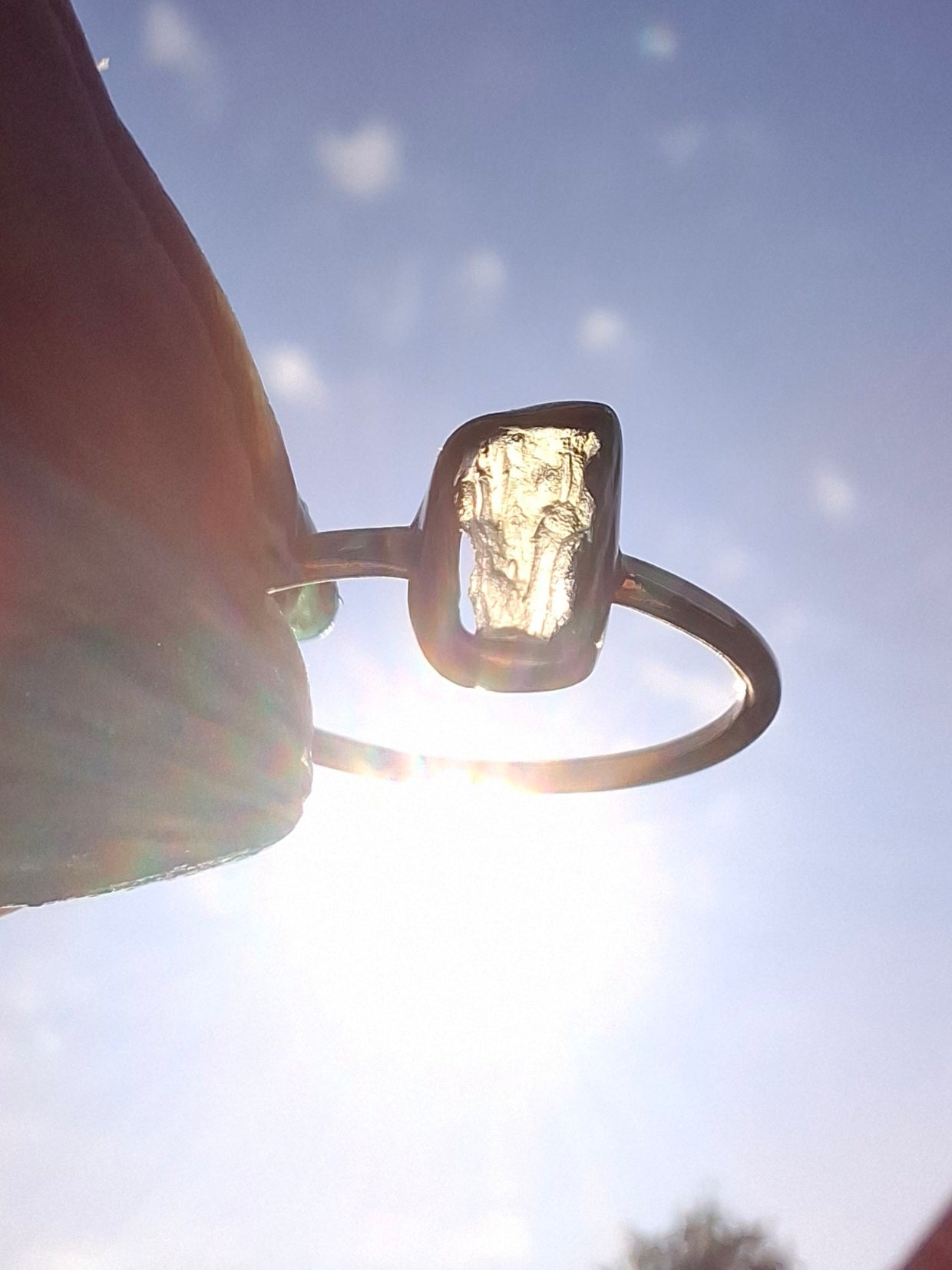 Moldavite Ring, 14K GOLD Plated, size large M, Tektite (Ref: R341)