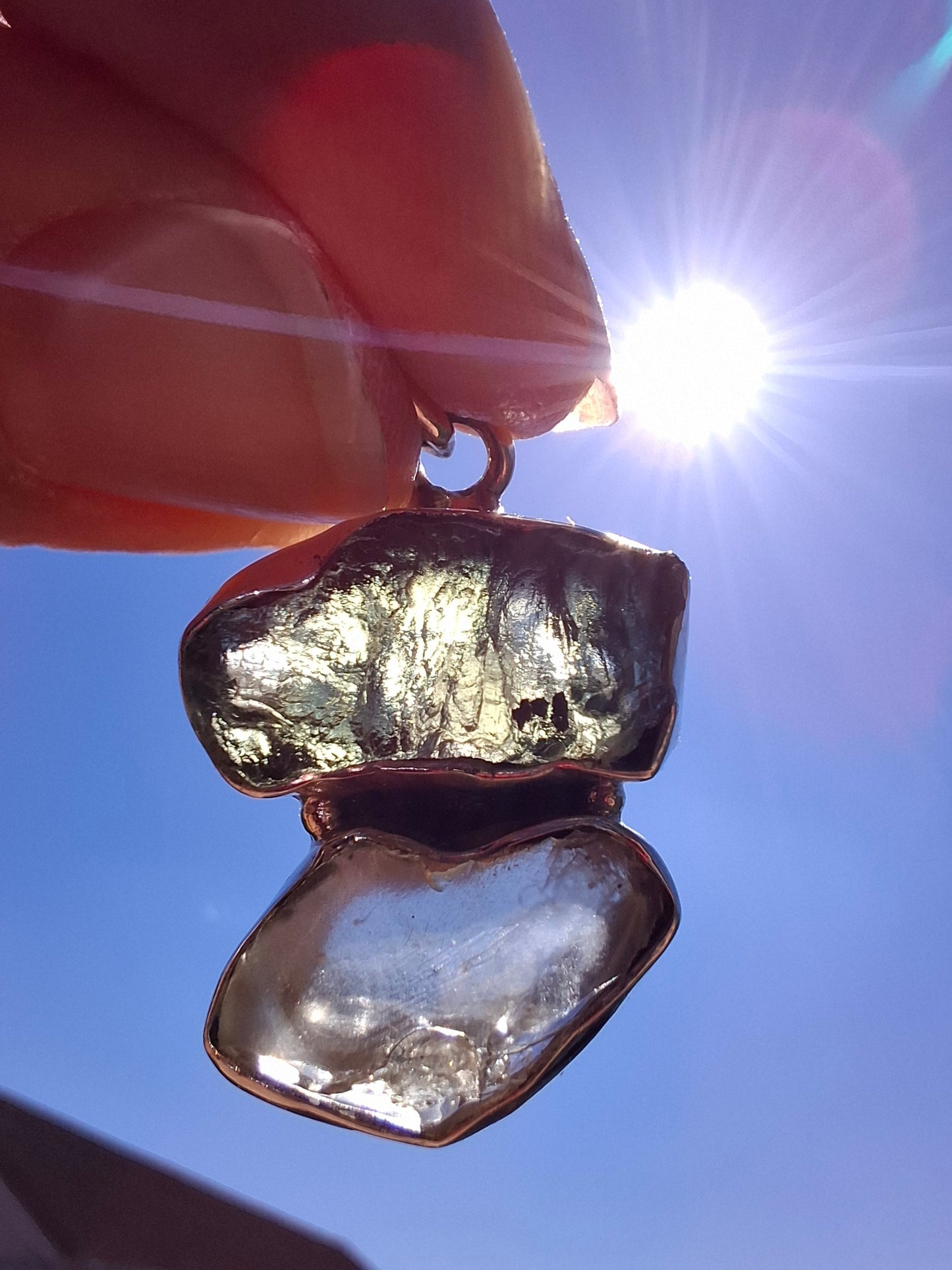 Moldavite & Libyan Desert Glass Pendant, 925 Silver, Tektite (Ref: MLP5)