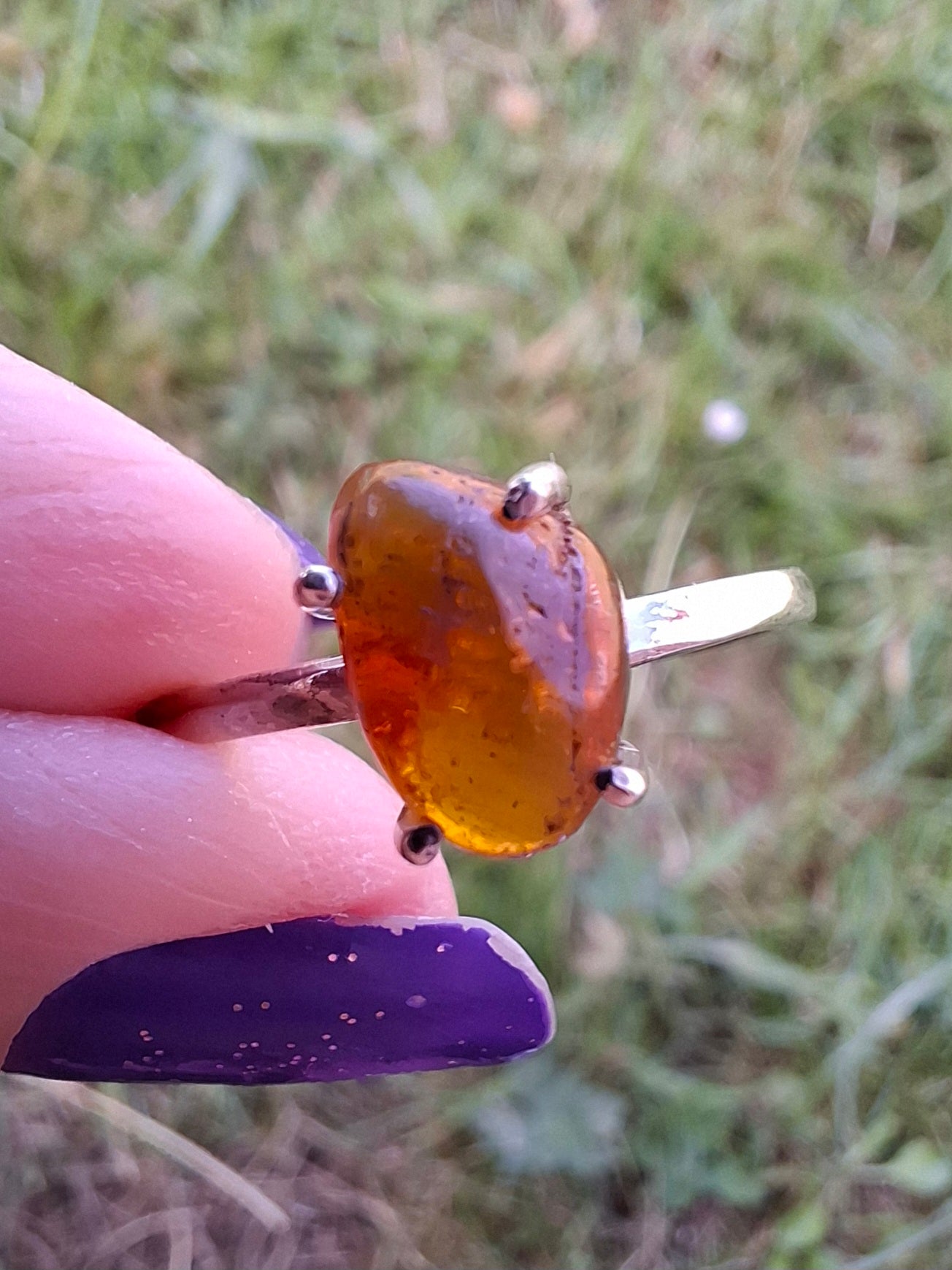 Baltic Amber Ring, size large W, 925 Silver, Fossil (Ref: AR29)