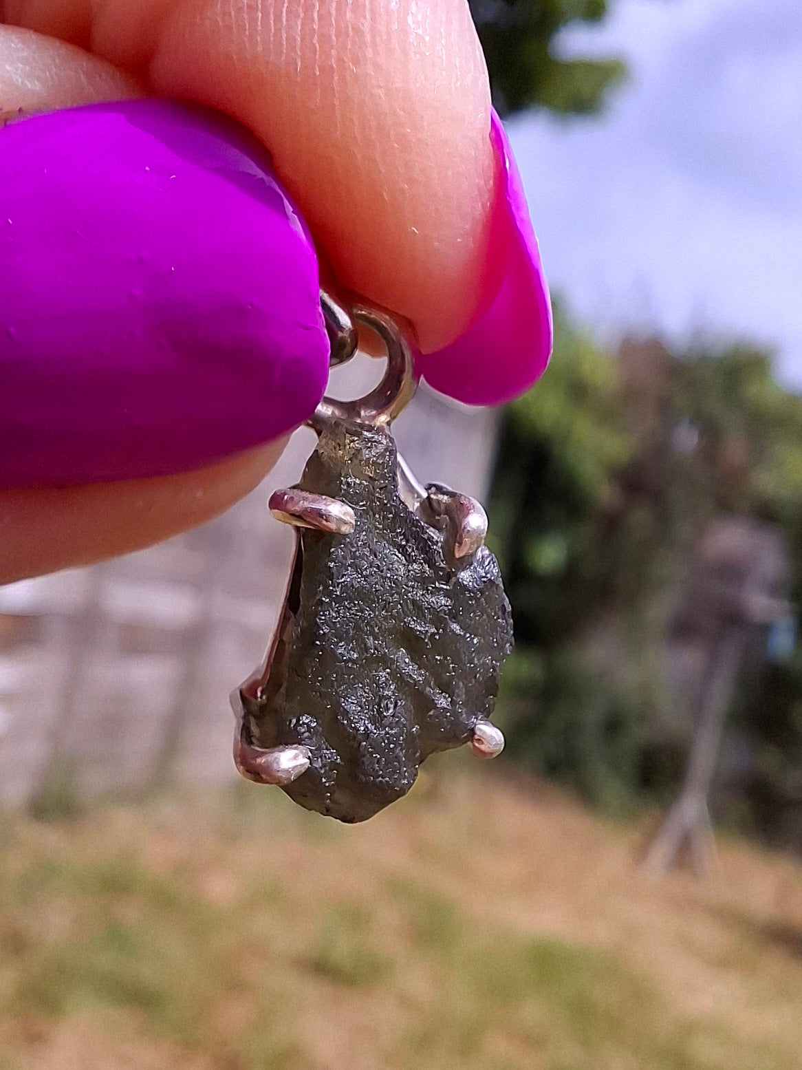 Moldavite Claw Pendant, 925 Silver, Tektite (Ref: P19)