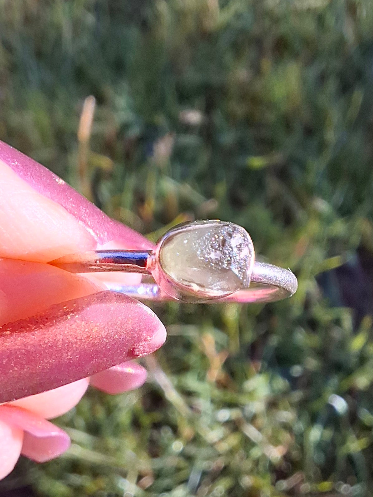 Moldavite Ring, size large M/small N, 925 Silver, Tektite (Ref: R40)