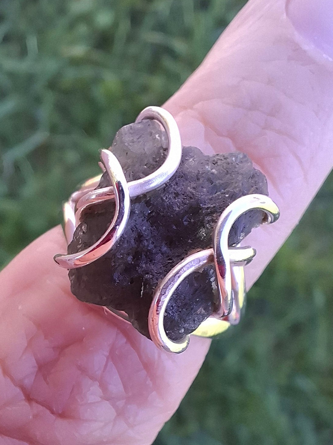 Moldavite Ring, size M, 925 Silver, Tektite (Ref: R5)