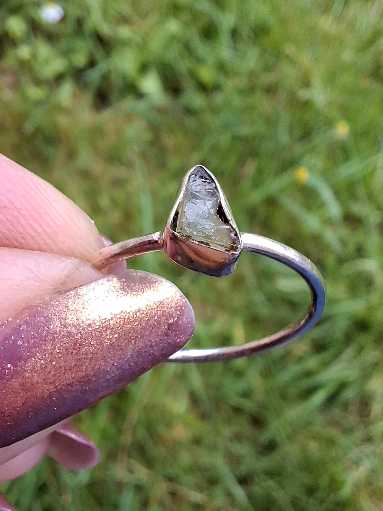 Moldavite Ring, size small S, 925 Silver, Tektite (Ref: R66)
