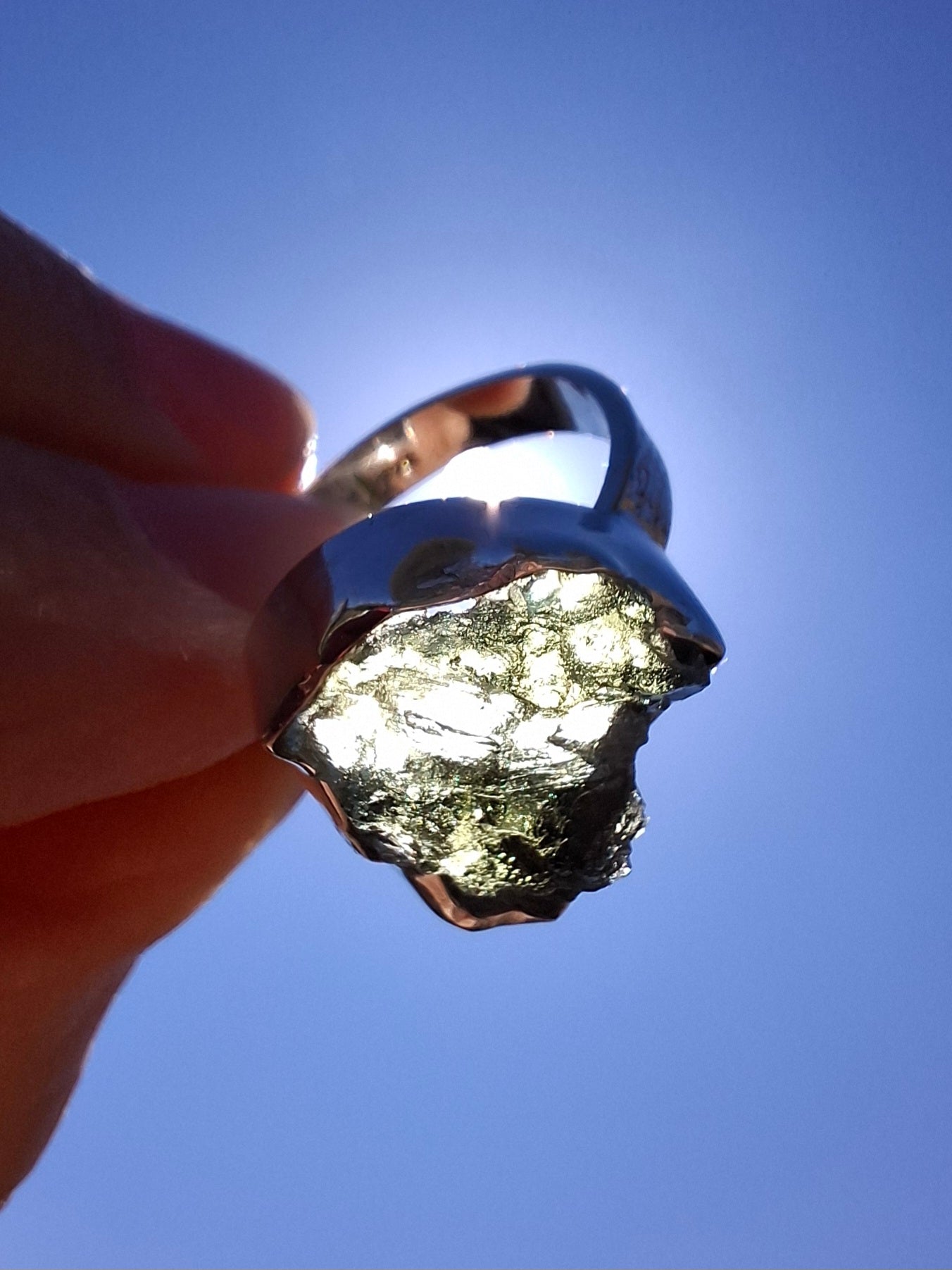 Moldavite Ring, size M, 925 Silver, Tektite (Ref: R307)