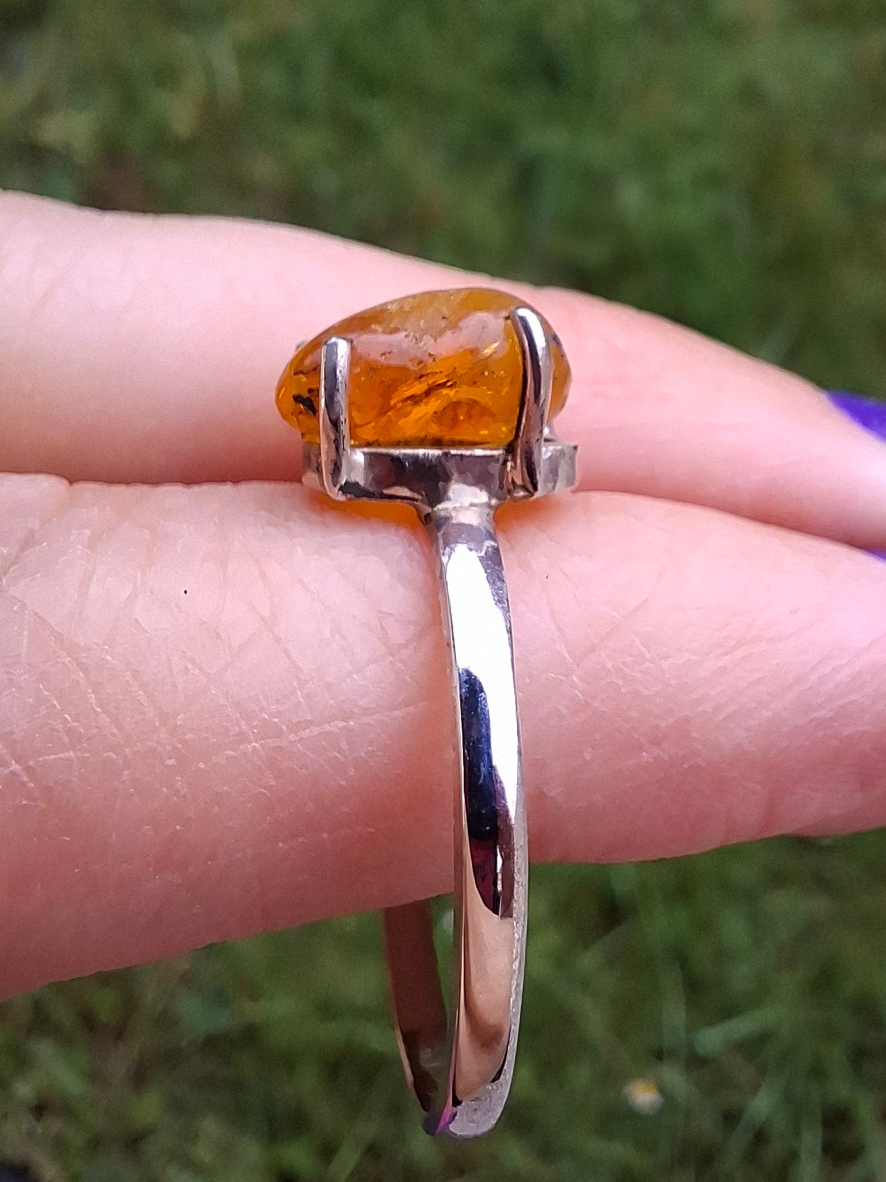 Baltic Amber Ring, size large Y, 925 Silver, Fossil (Ref: AR37)