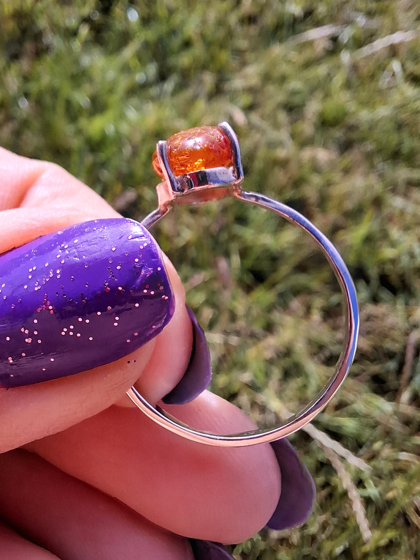 Baltic Amber Ring, size large X, 925 Silver, Fossil (Ref: AR32)