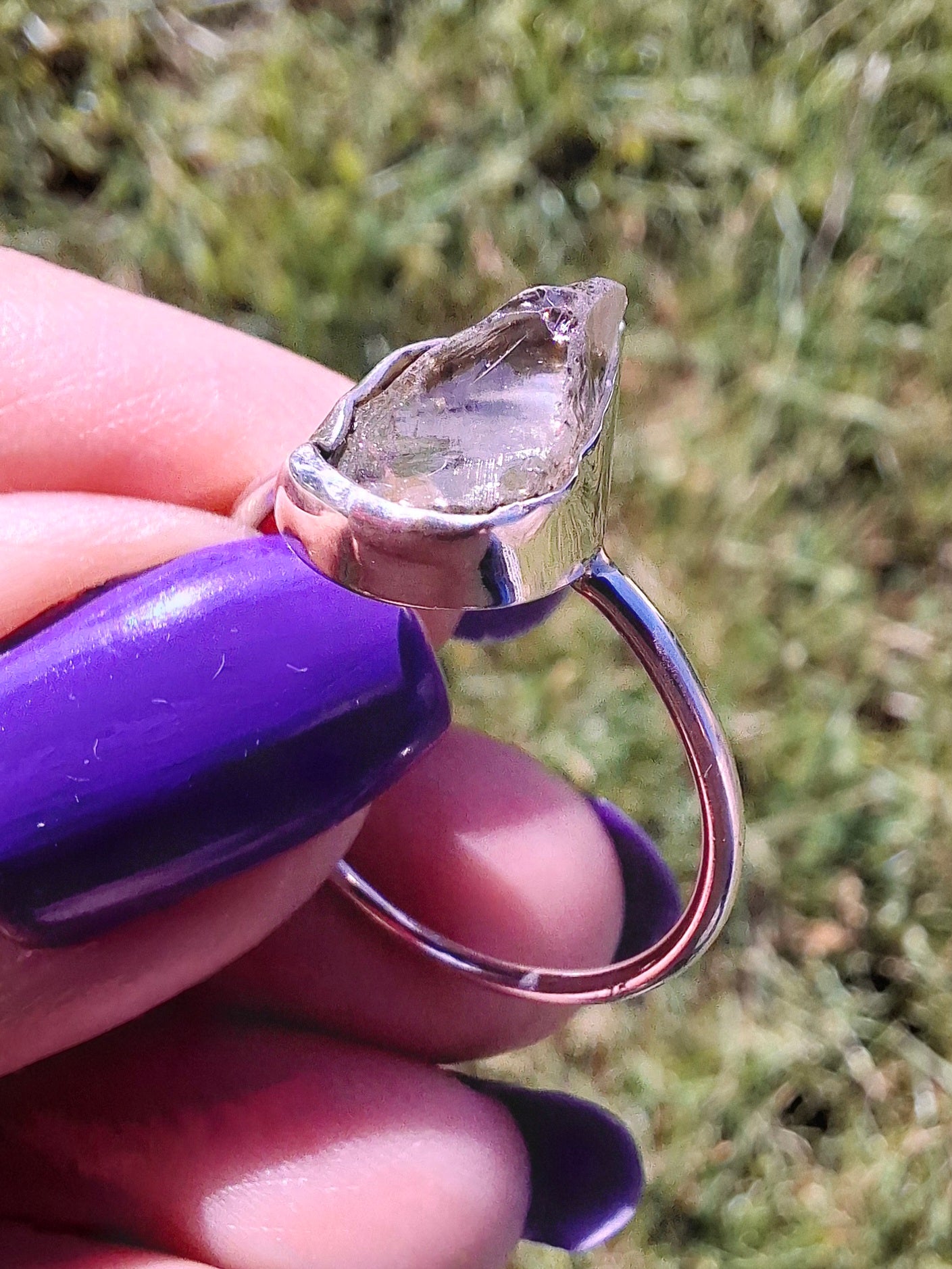 Libyan Desert Glass Ring, size large V, 925 Silver, Tektite (Ref: LR57)