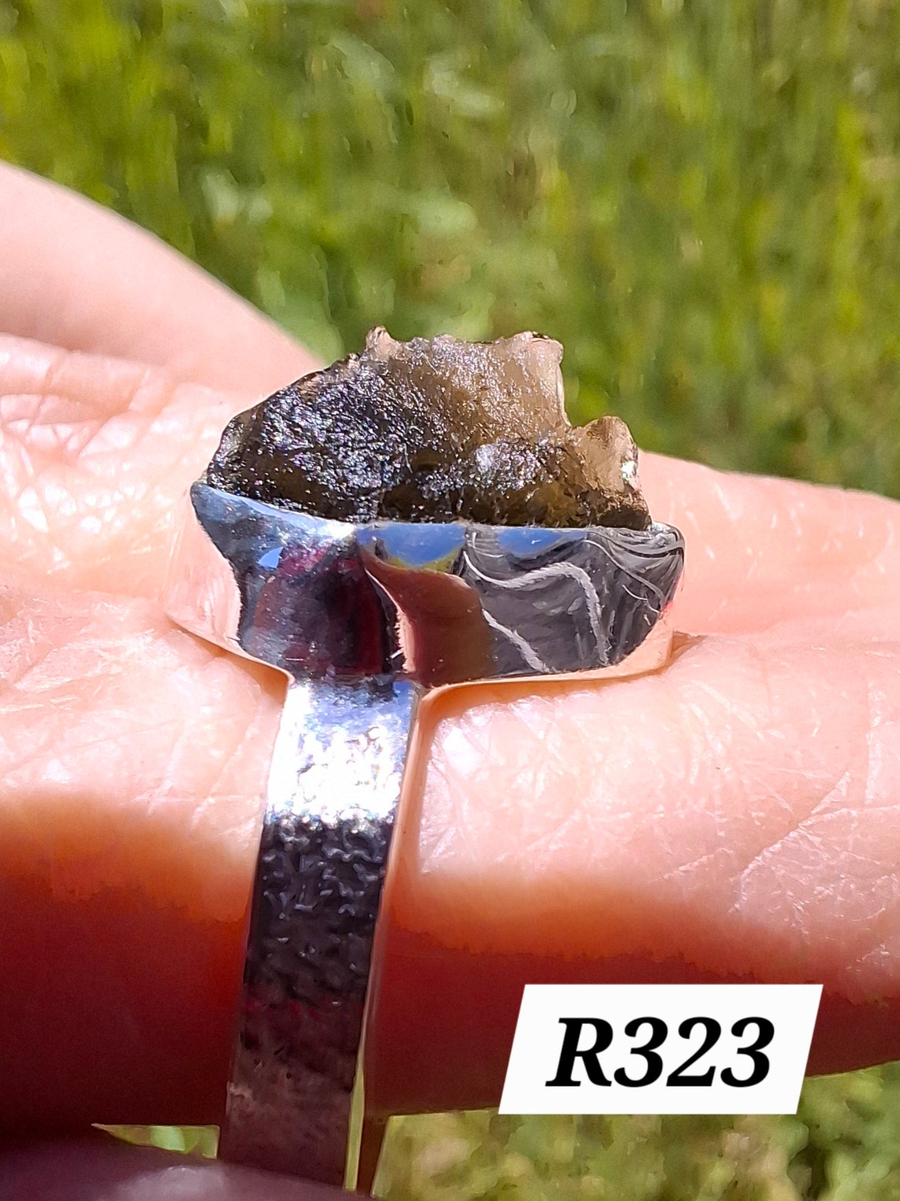 Moldavite Ring, size U, 925 Silver, Tektite (Ref: R323)