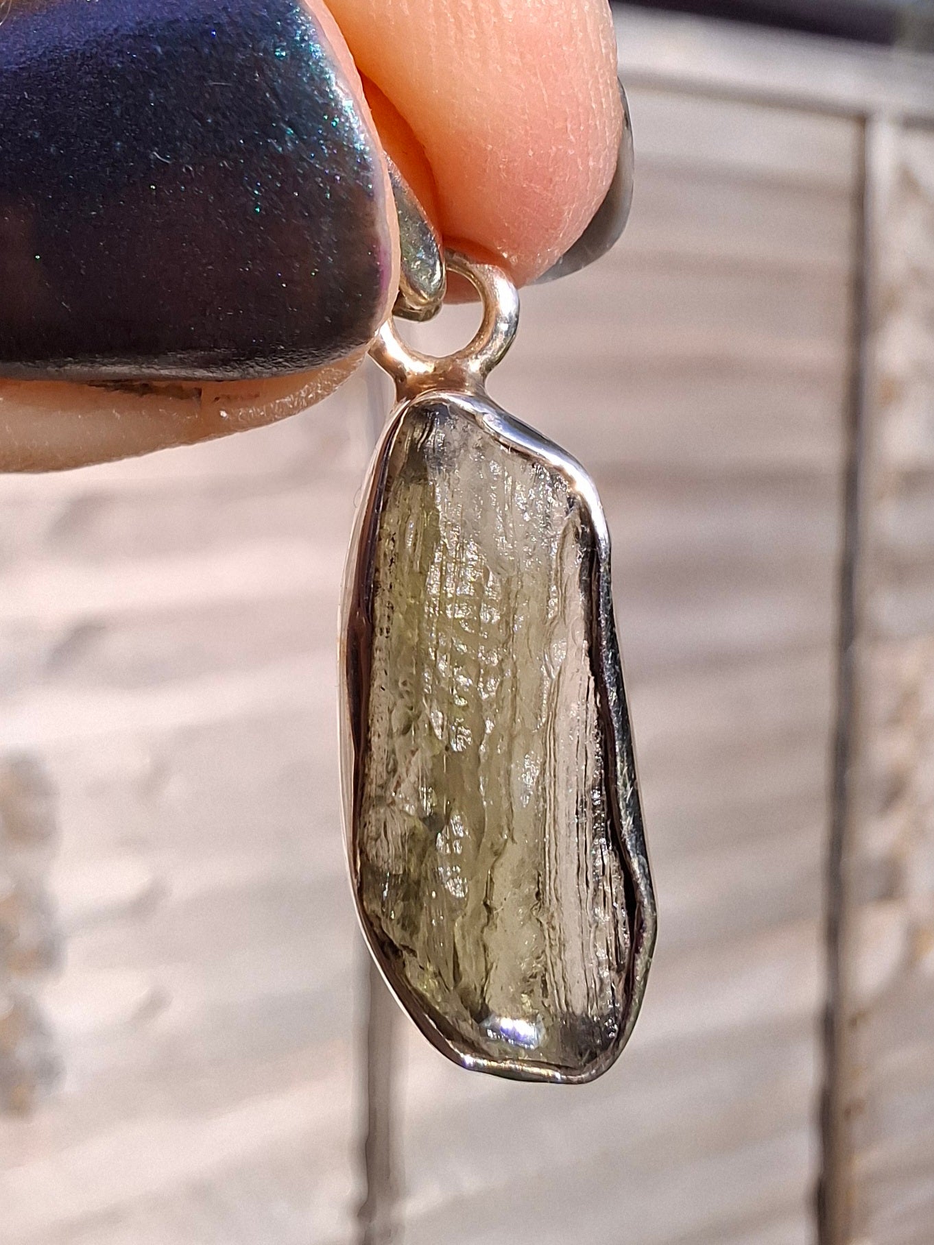 Moldavite Pendant, 925 Silver, Tektite (Ref: P11)
