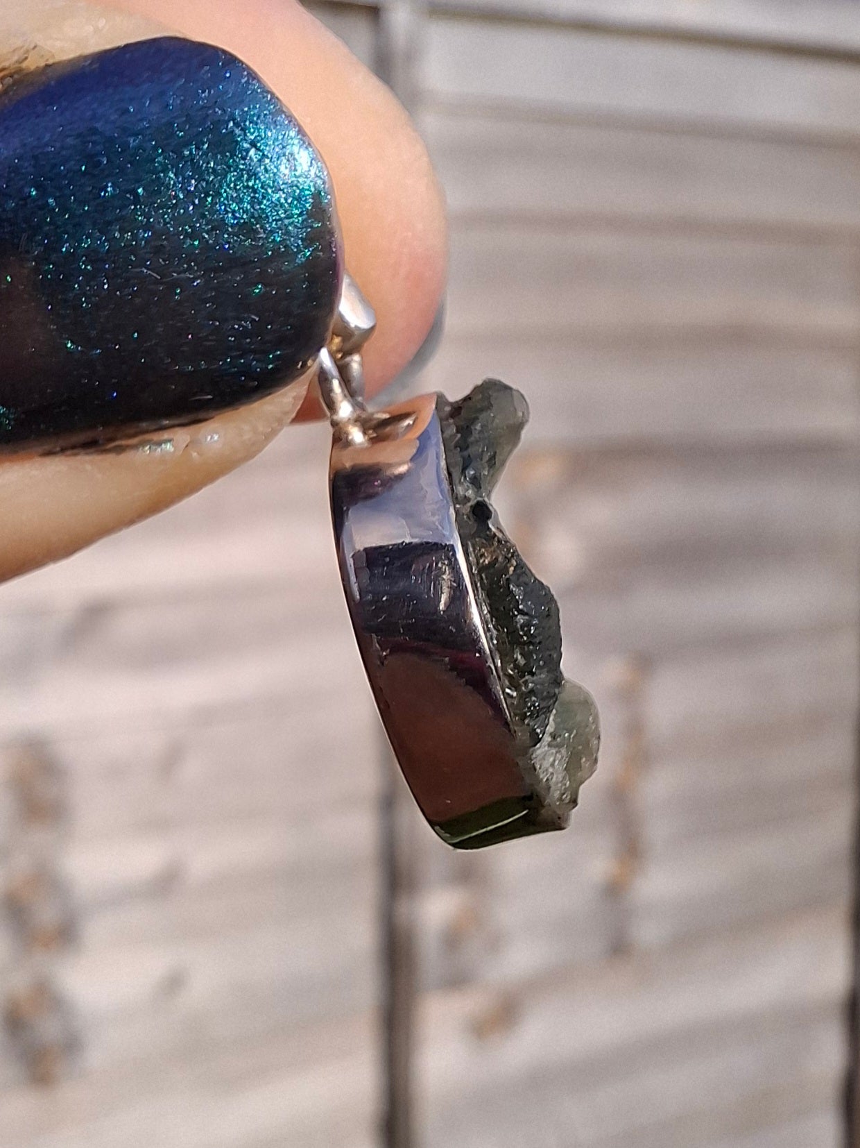 Moldavite PENDANT, 925 Silver, Tektite (Ref: P1)