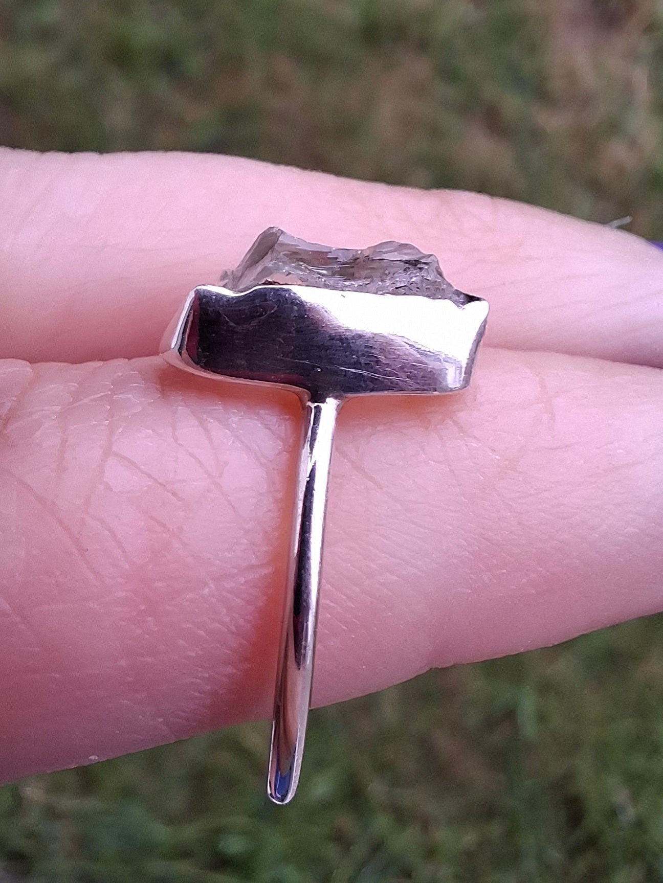 Libyan Desert Glass Ring, size large O, 925 Silver, Tektite (Ref: LR24)