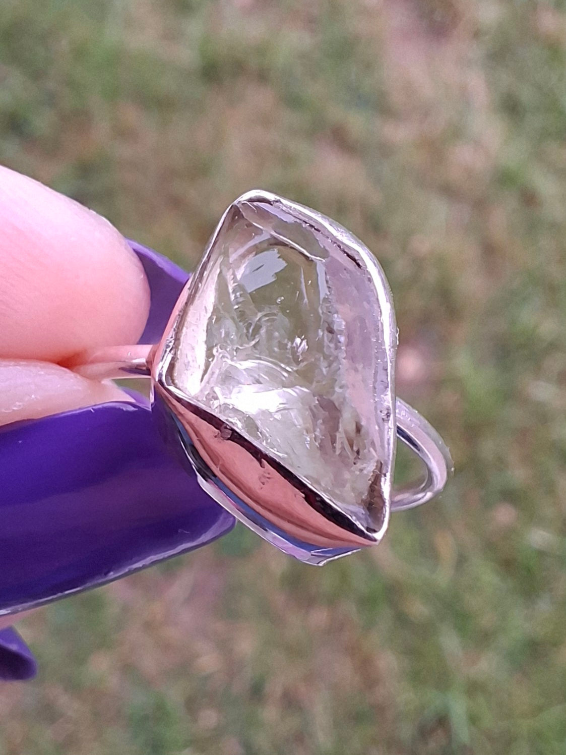 Libyan Desert Glass Ring, size large O, 925 Silver, Tektite (Ref: LR23)
