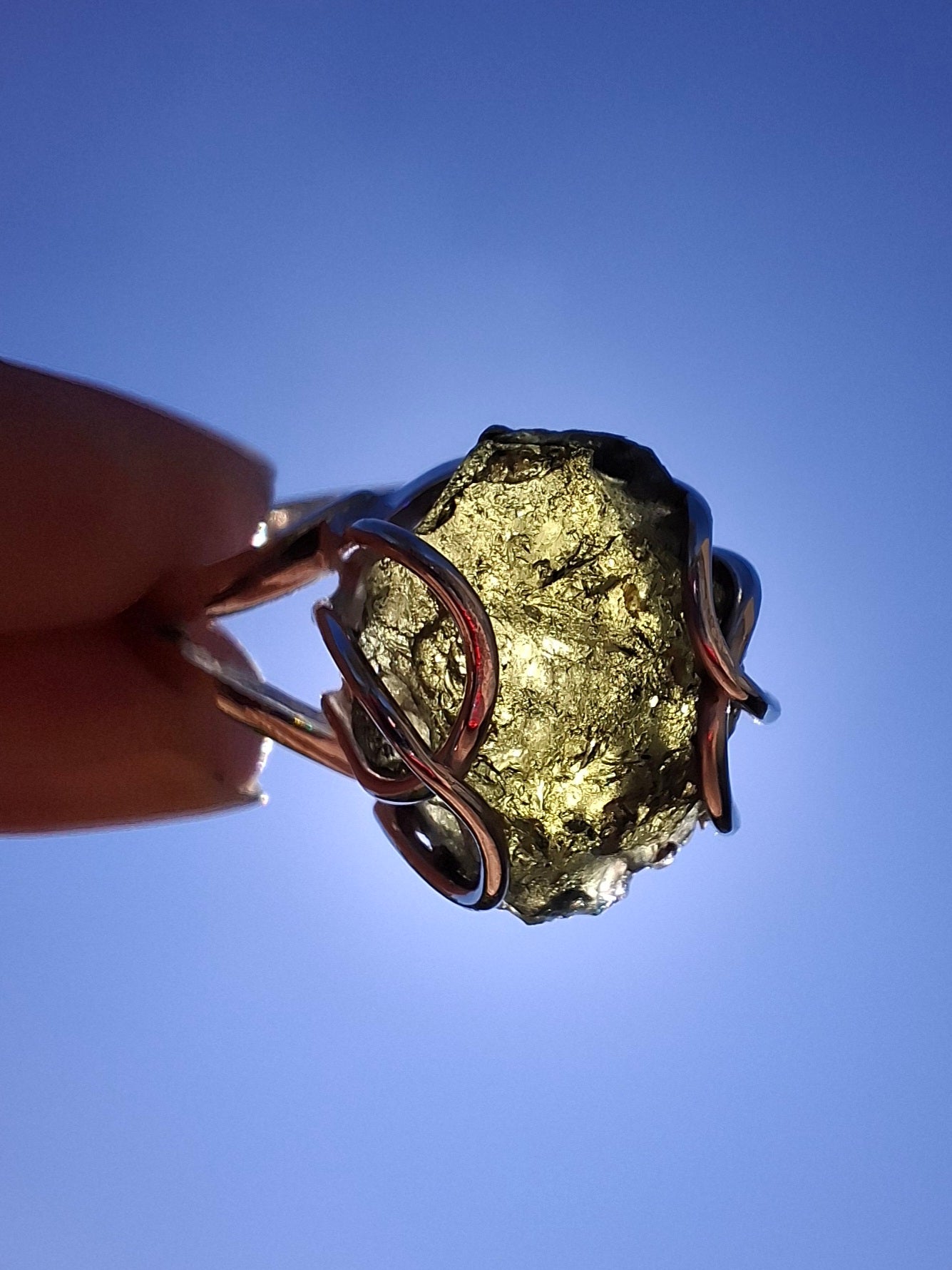 Moldavite Ring, size Y, 925 Silver, Tektite (Ref: R17)