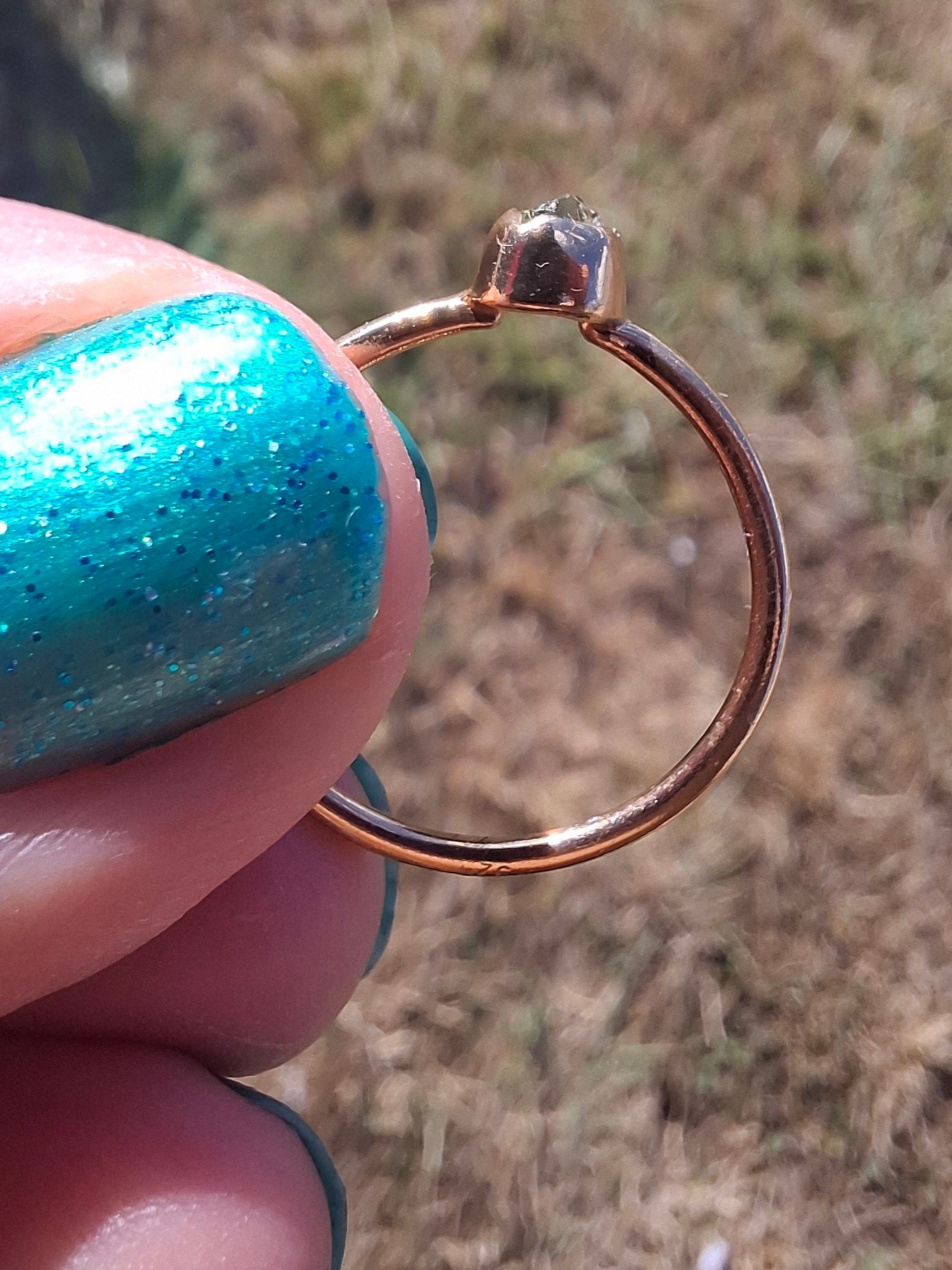 Moldavite Ring, 14K GOLD Plated, size large M, Tektite (Ref: R337)