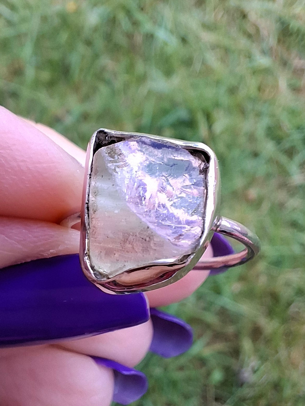 Libyan Desert Glass Ring, size small L, 925 Silver, Tektite (Ref: LR14)
