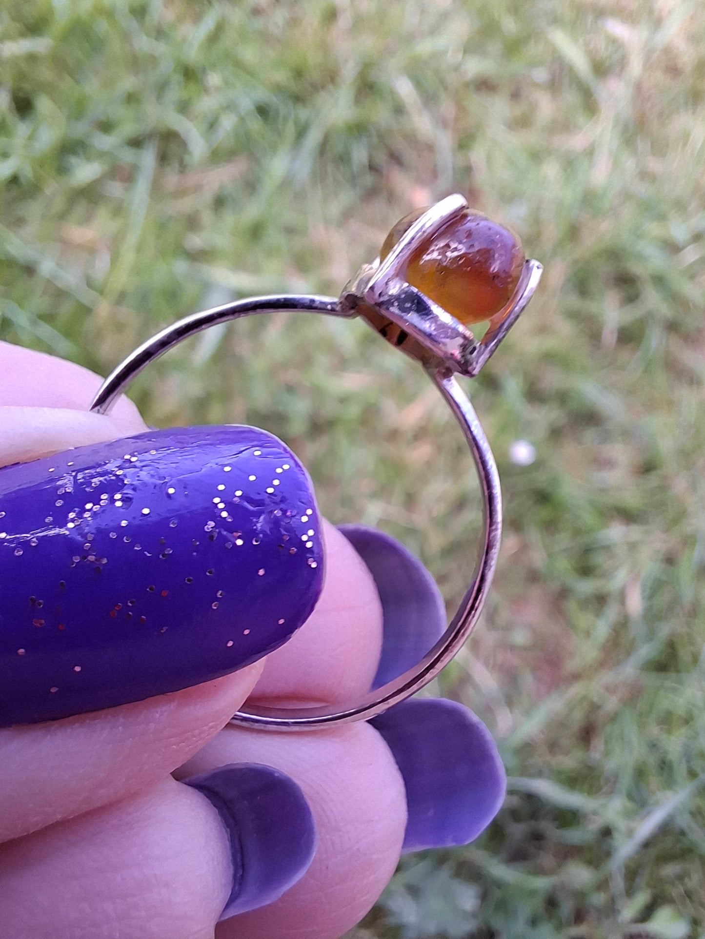 Baltic Amber Ring, size large W, 925 Silver, Fossil (Ref: AR29)