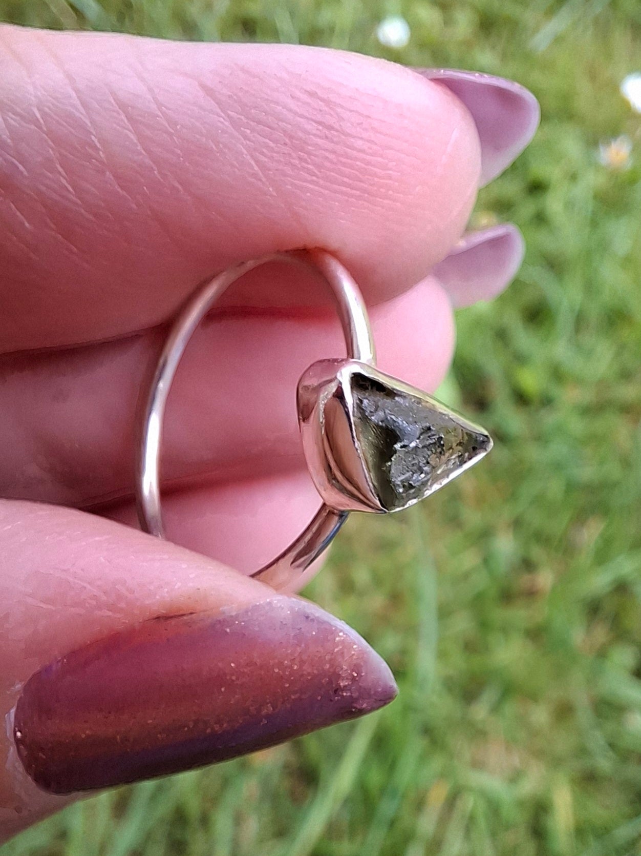 Moldavite Ring, size large K/small L, 925 Silver, Tektite (Ref: R57)