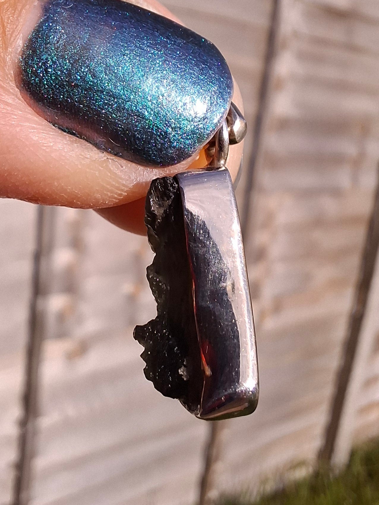 Moldavite Pendant, 925 silver, Tektite (Ref: P3)