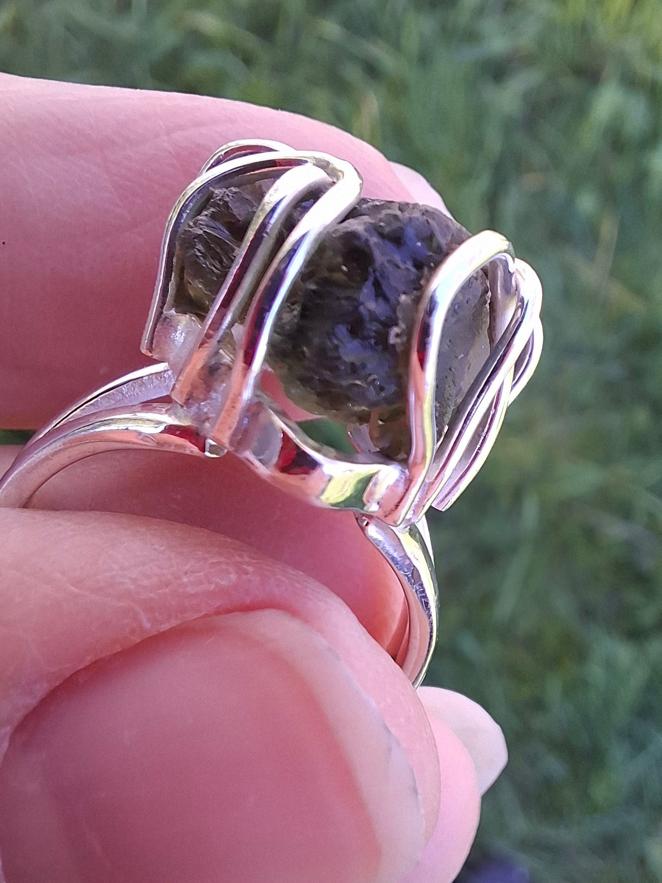 Moldavite Ring, size large L/small M, 925 Silver, Tektite (Ref: R4)