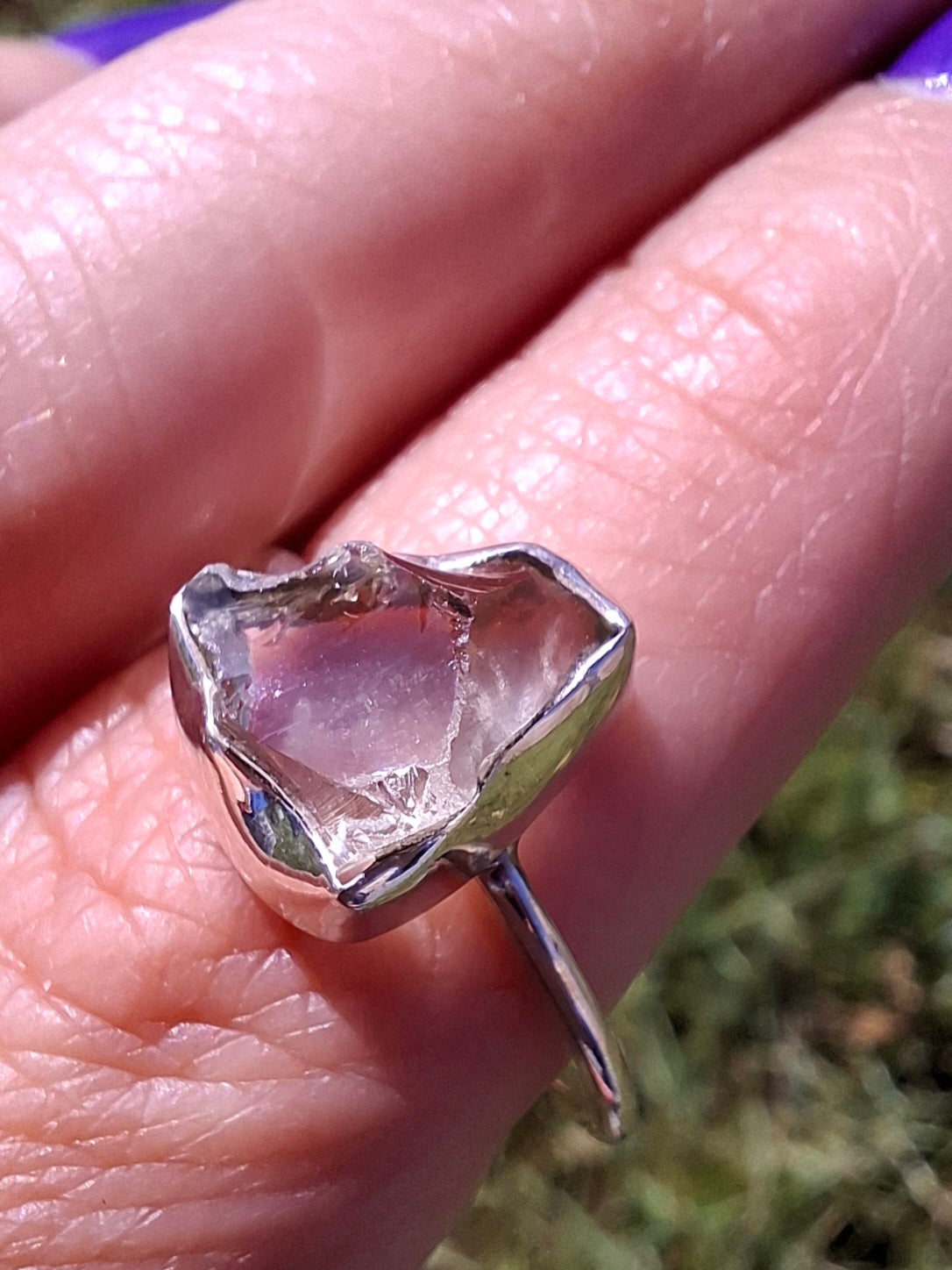 Libyan Desert Glass Ring, size large V, 925 Silver, Tektite (Ref: LR56)