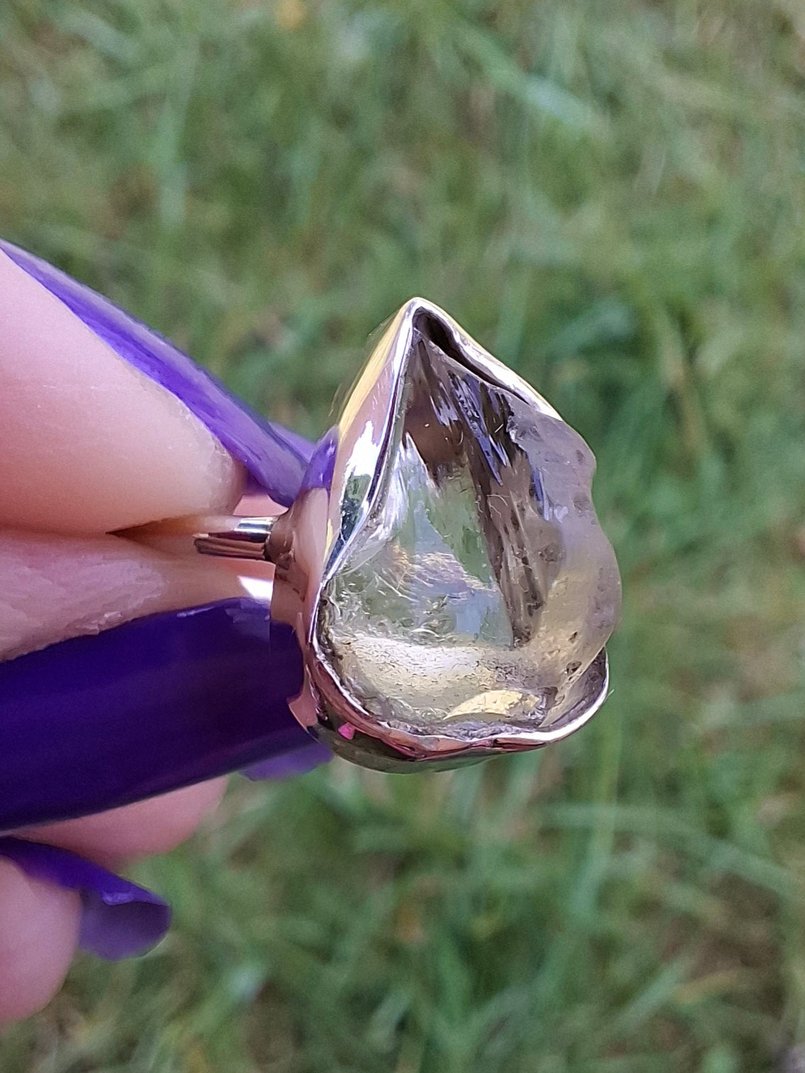 Libyan Desert Glass Ring, size large K, 925 Silver, Tektite (Ref: LR13)