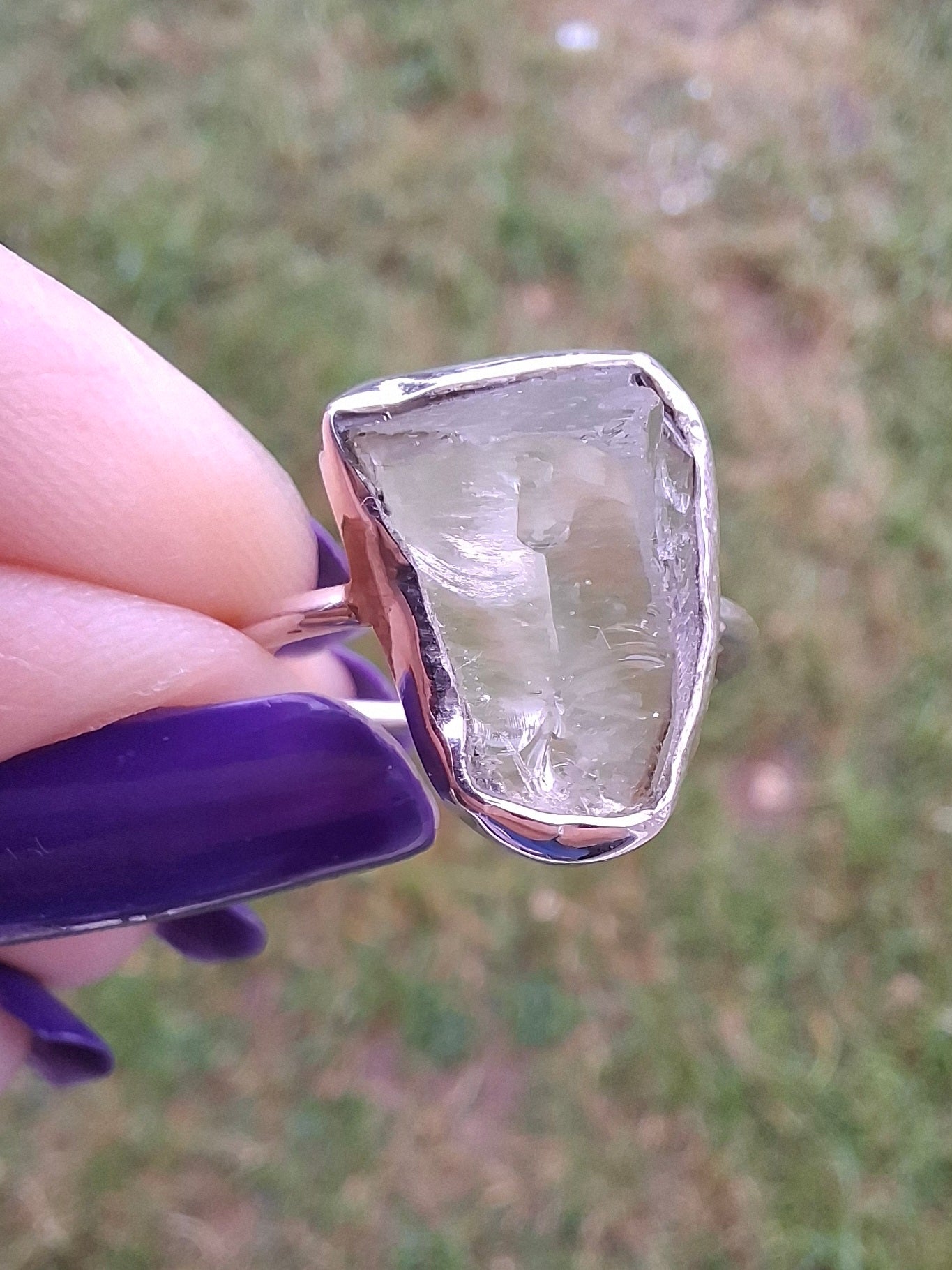 Libyan Desert Glass Ring, size large P, 925 Silver, Tektite (Ref: LR30)