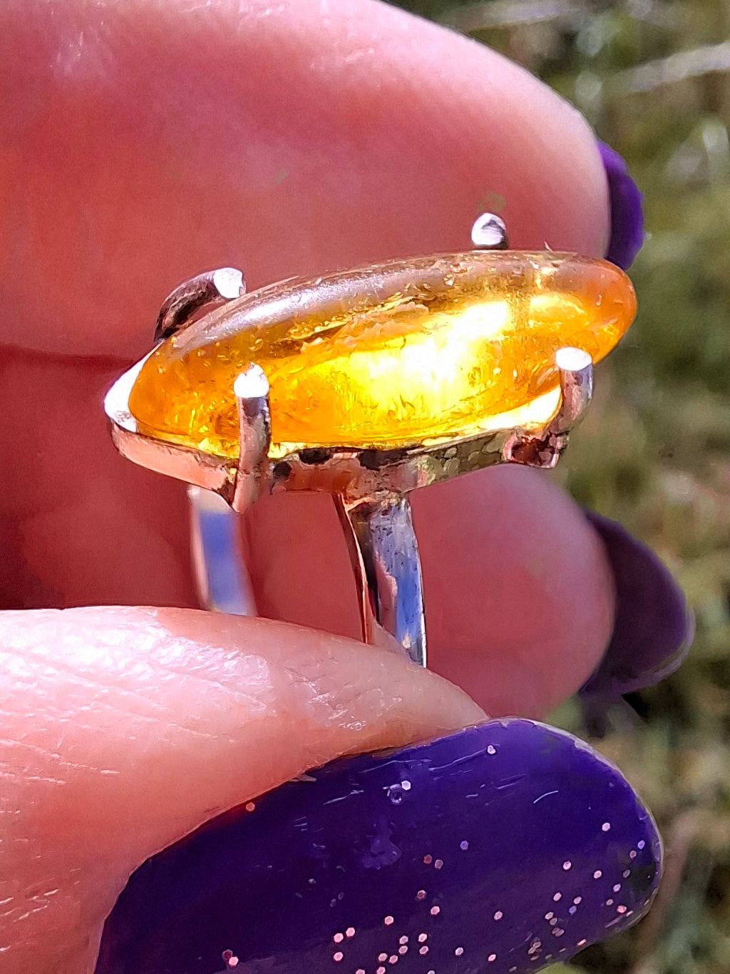 Baltic Amber Ring, size large J/small K, 925 Silver, Fossil (Ref: AR30)