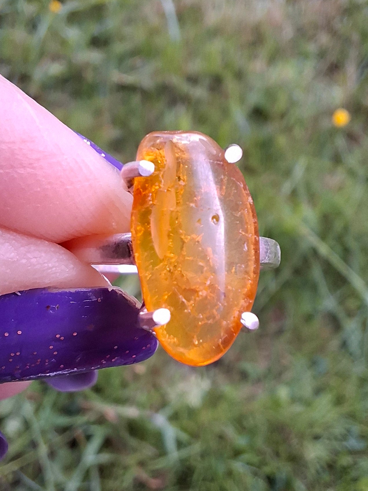 Baltic Amber Ring, size large L, 925 Silver, Fossil (Ref: AR3)