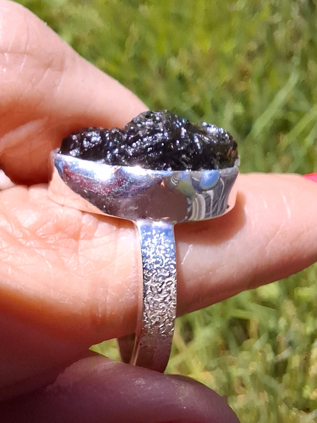 Moldavite Ring, size U, 925 Silver, Tektite (Ref: R325)