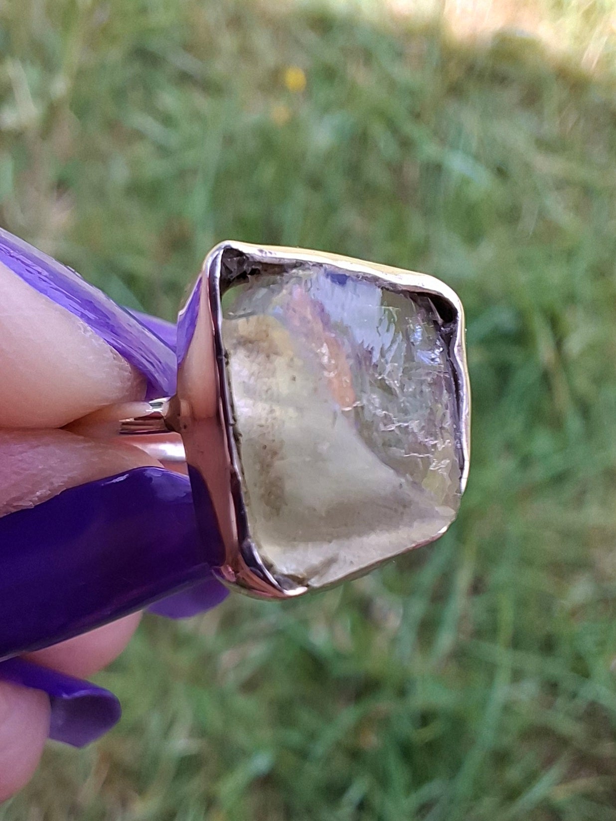 Libyan Desert Glass Ring, size small L, 925 Silver, Tektite (Ref: LR14)