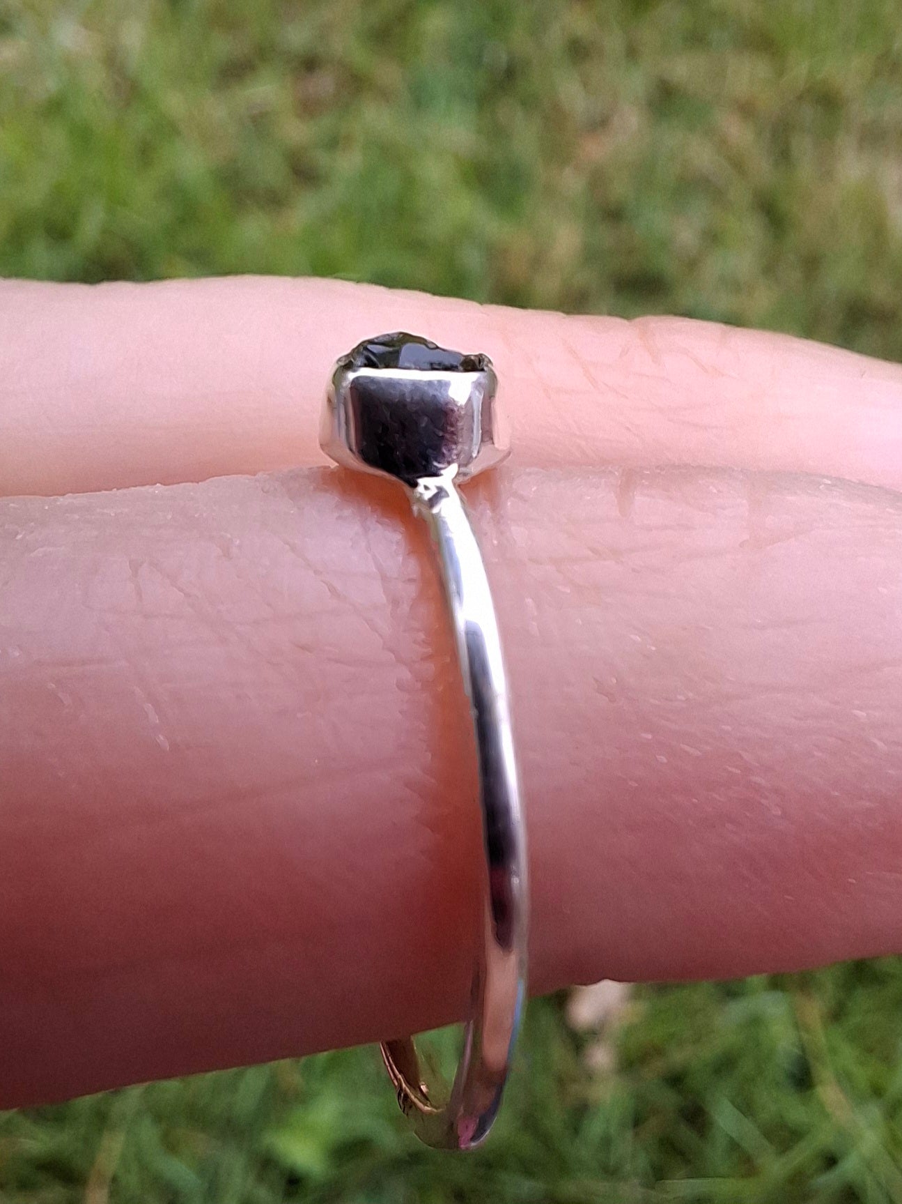 Moldavite Ring, size large L/small M, 925 Silver, Tektite (Ref: R37)