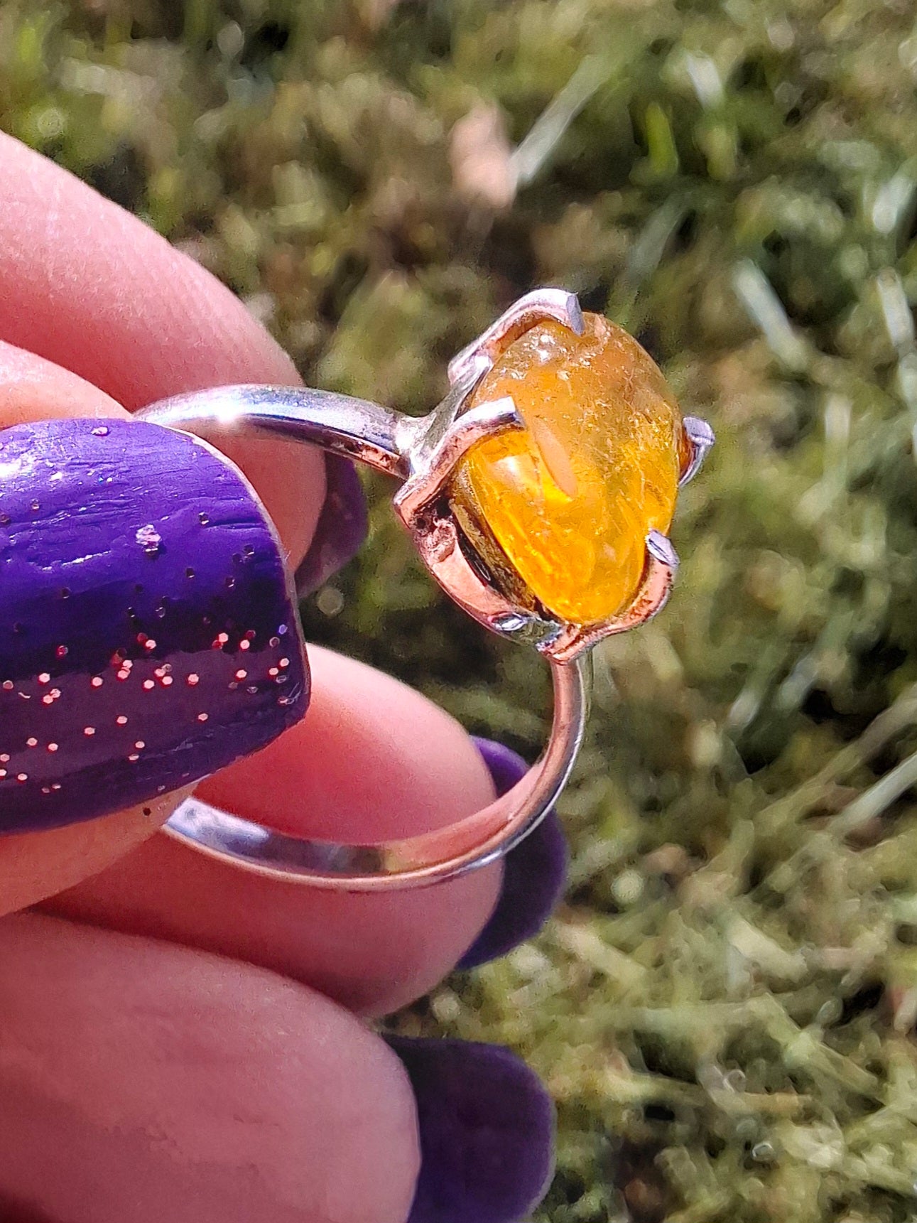 Baltic Amber Ring, size O, 925 Silver, Fossil (Ref: AR11)