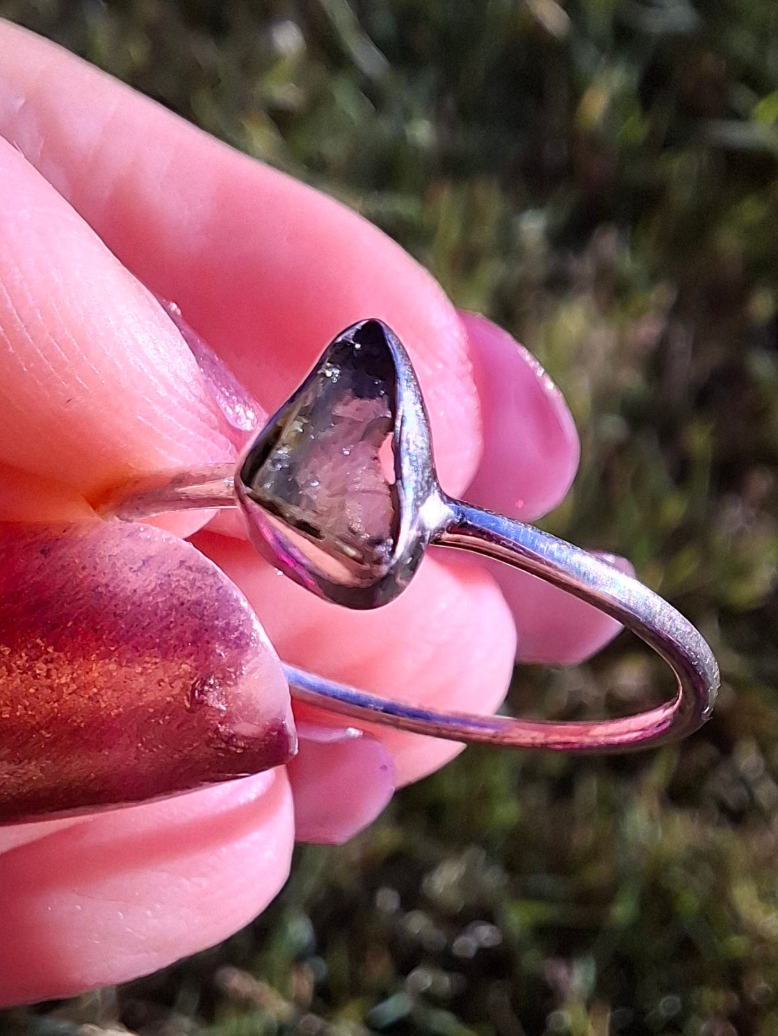 Moldavite Ring, size small S, 925 Silver, Tektite (Ref: R66)