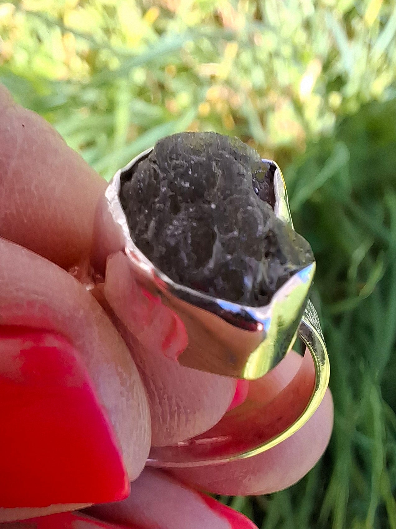 Moldavite Ring, size R, 925 Silver, Tektite (Ref: R318)