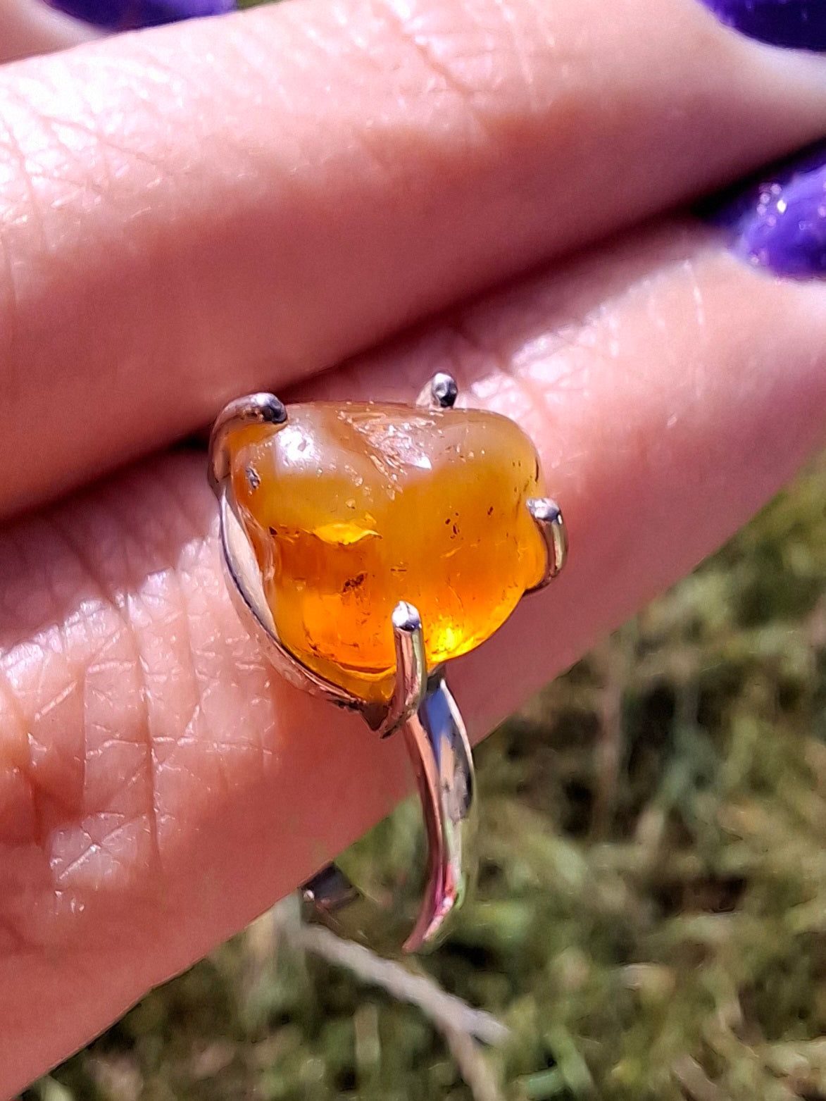 Baltic Amber Ring, size large Y, 925 Silver, Fossil (Ref: AR39)