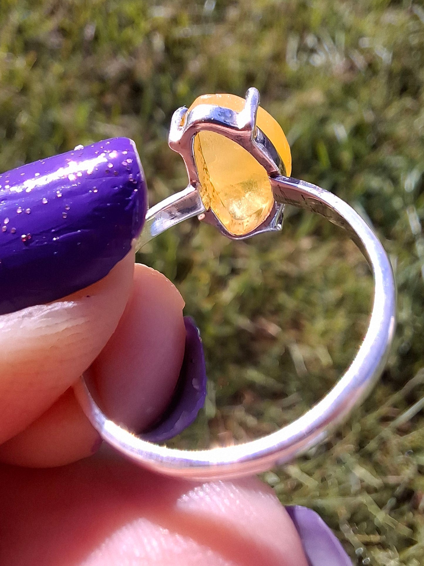 Baltic Amber Ring, size large Q, 925 Silver, Fossil (Ref: AR13)