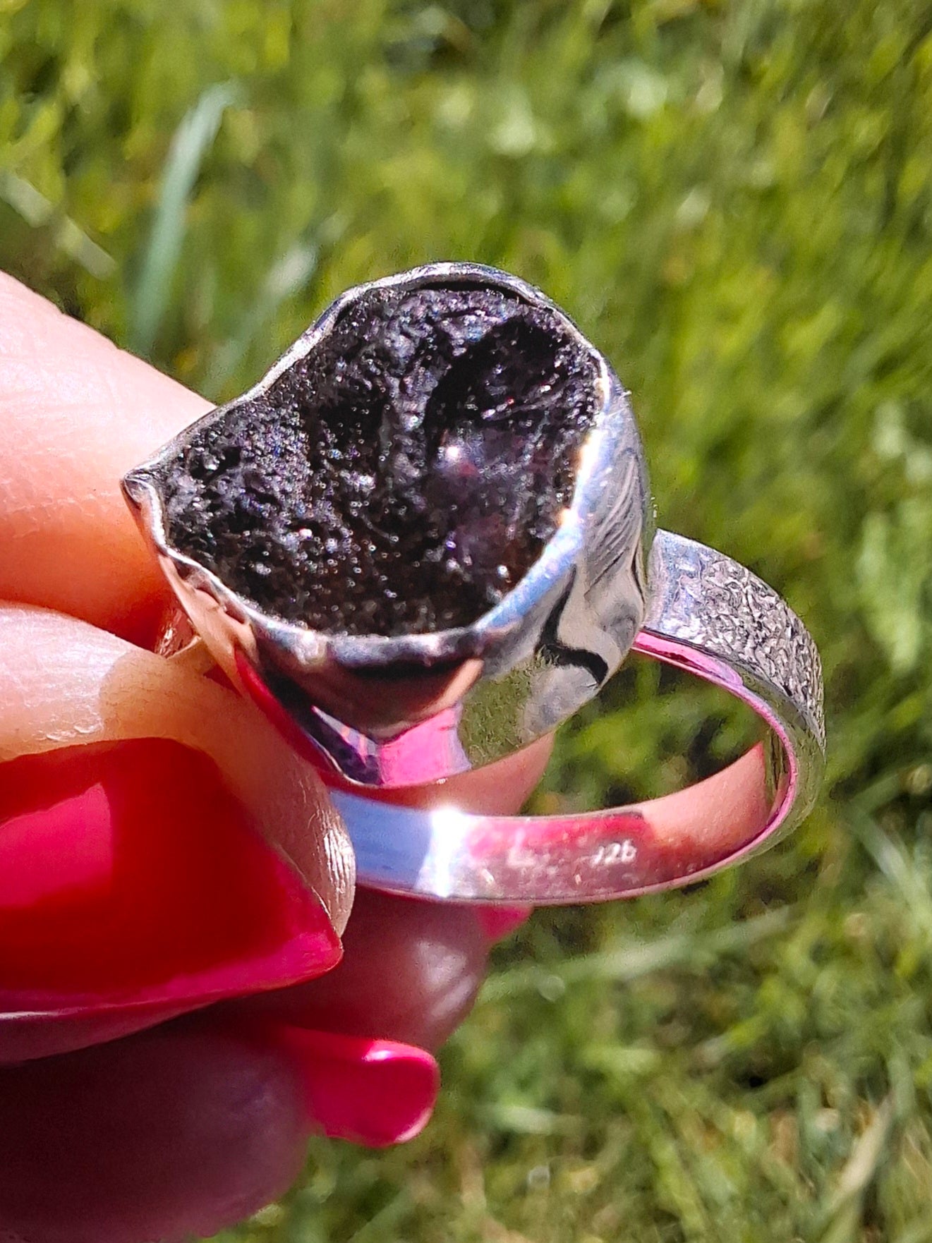 Moldavite Ring, size U, 925 Silver, Tektite (Ref: R322)