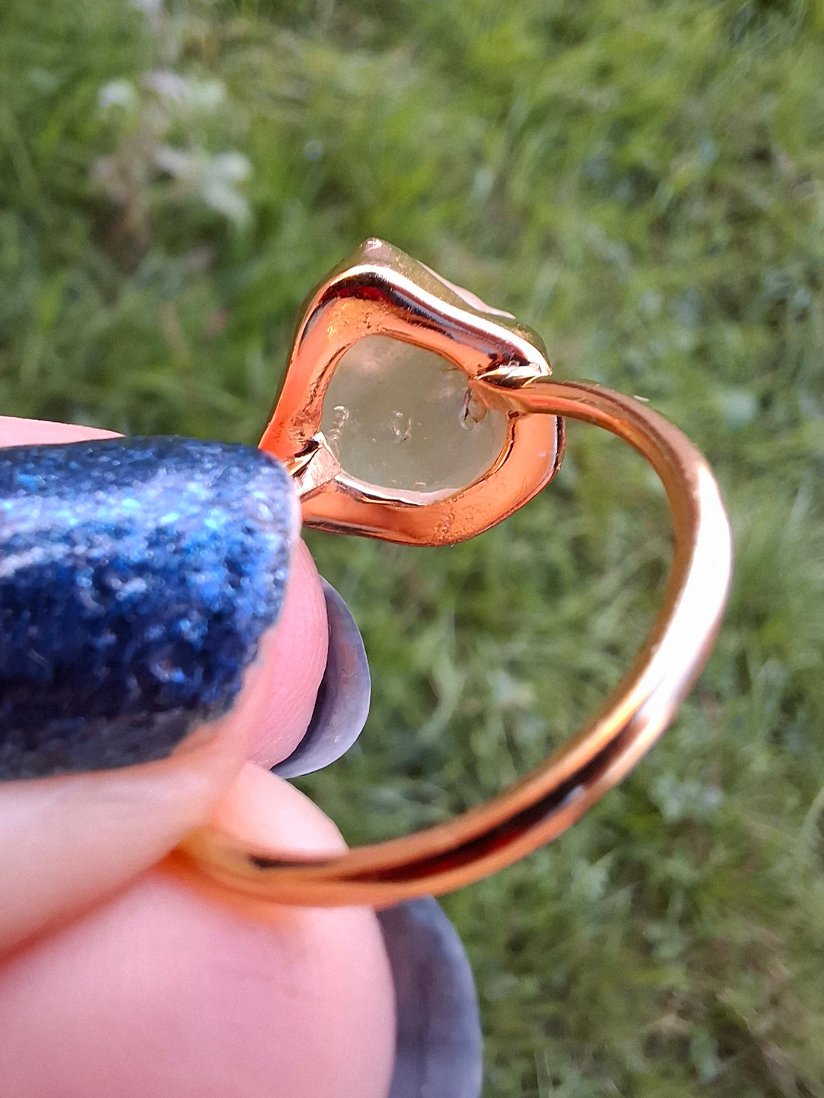 Libyan Desert Glass Ring, 14K GOLD Plated, size large P, Tektite (Ref: LR67)