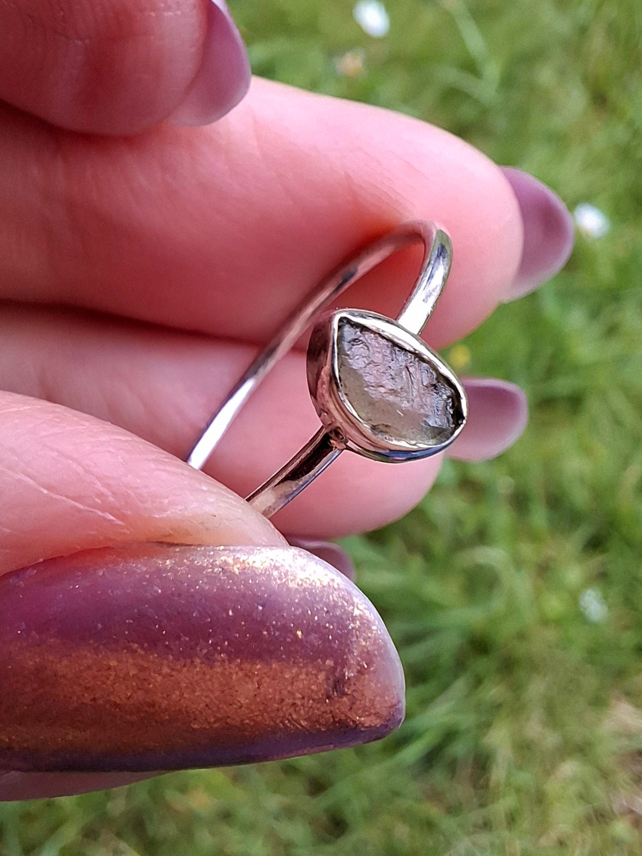 Moldavite Ring, size small T, 925 Silver, Tektite (Ref: R69)