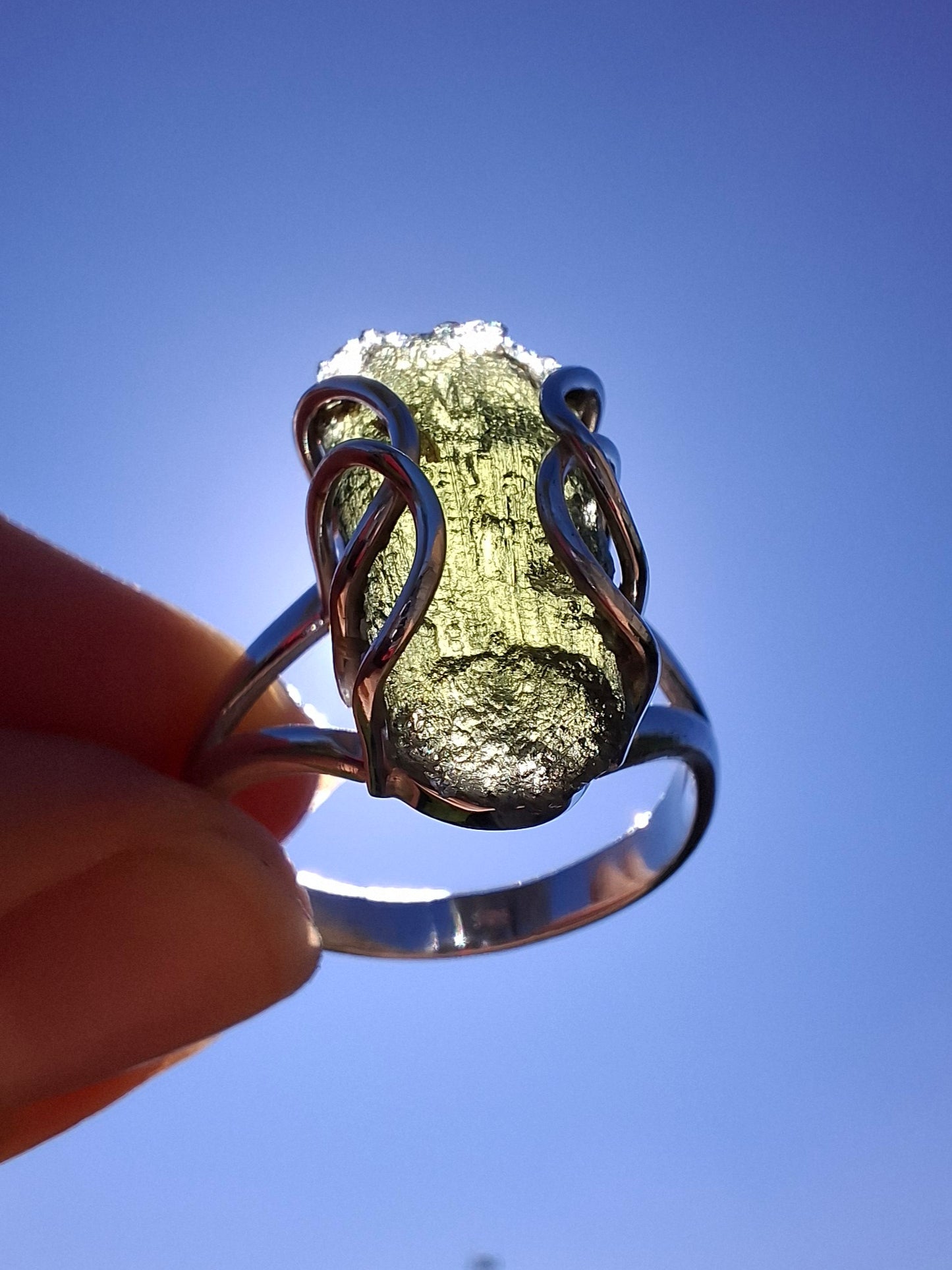 Moldavite Ring, size W, 925 Silver, Tektite (Ref: R15)