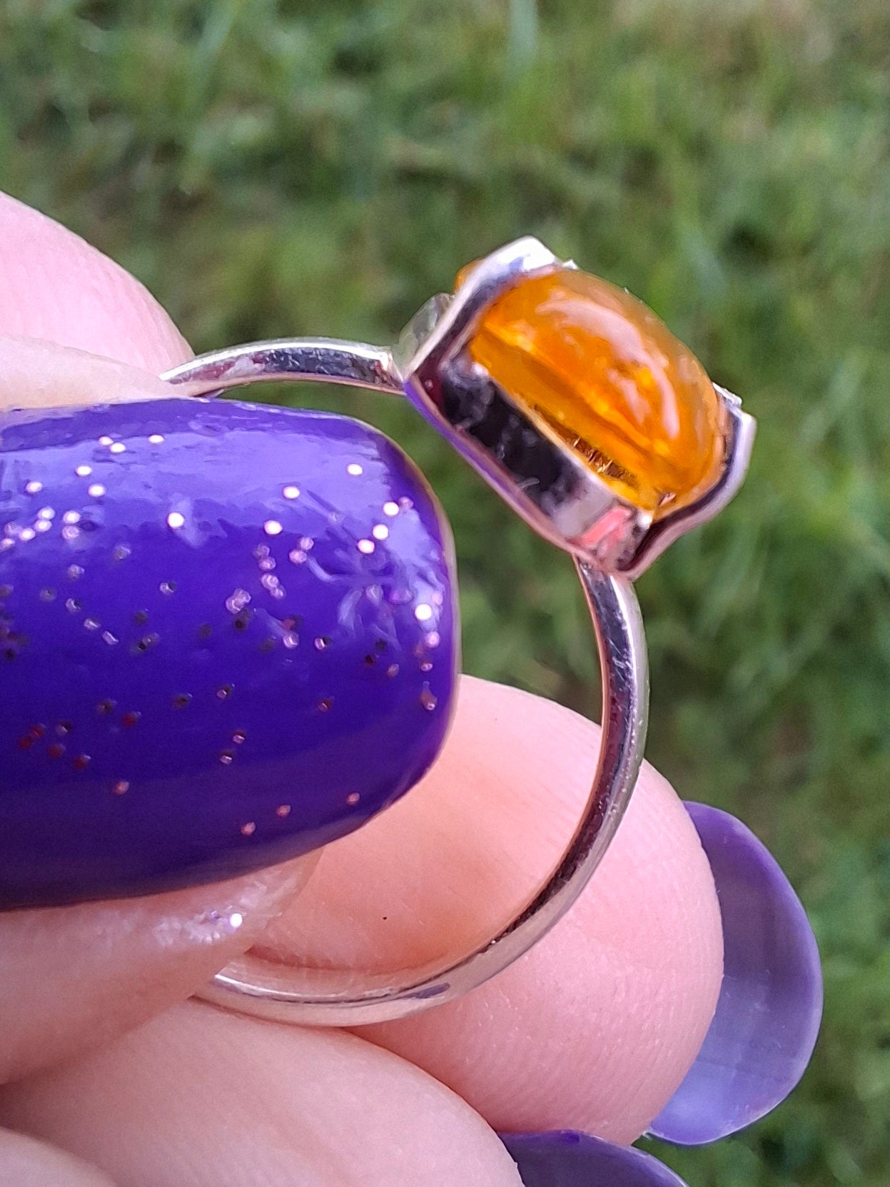 Baltic Amber Ring, size large L, 925 Silver, Fossil (Ref: AR3)