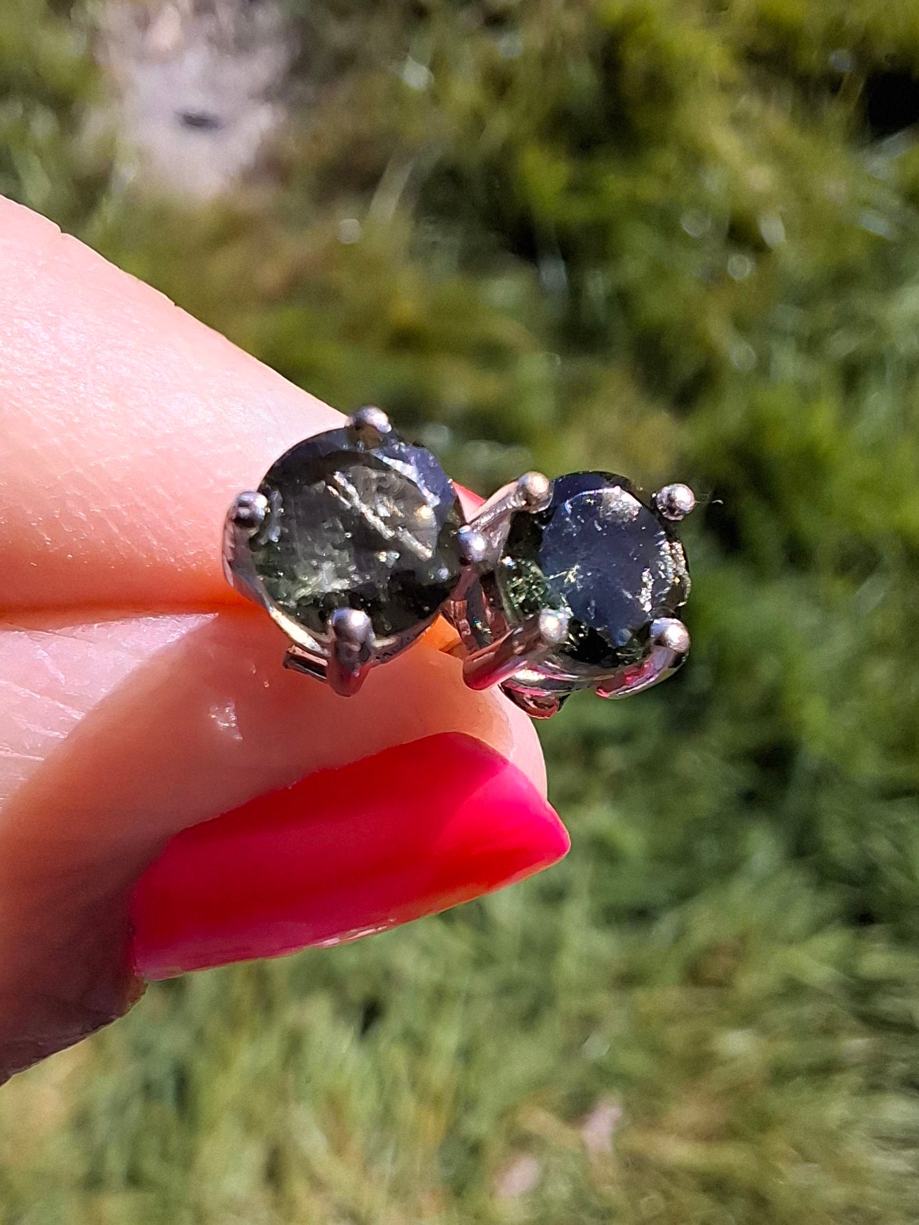 Moldavite (faceted), 5mm STUD EARRINGS, 925 Silver, Tektite (Ref: Pair52)