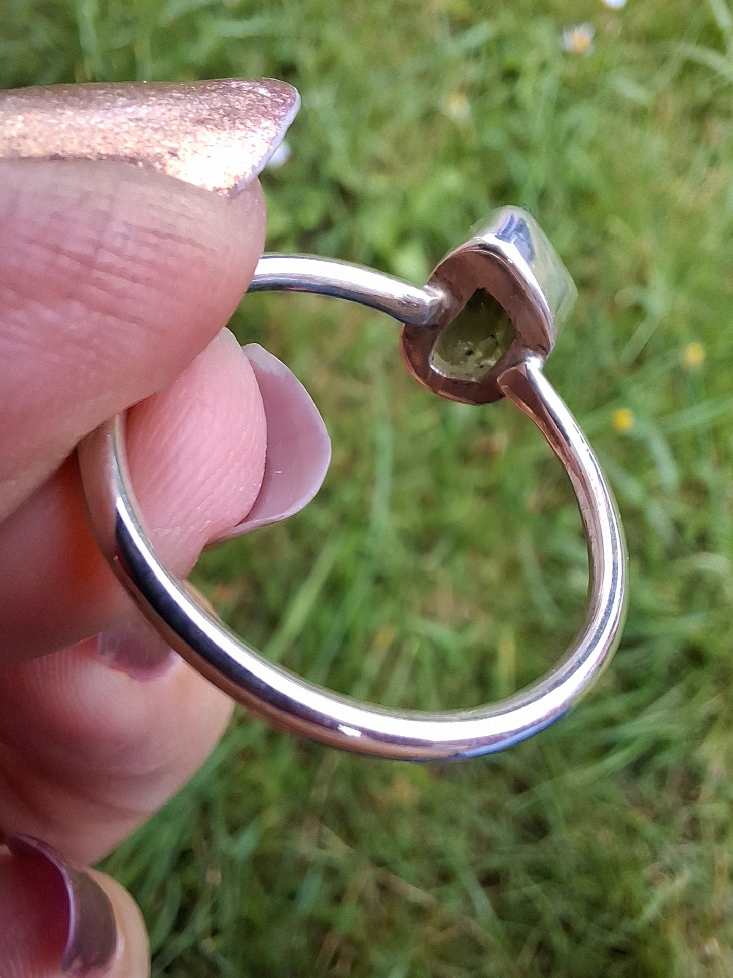 Moldavite Ring, size small W, 925 Silver, Tektite (Ref: R59)