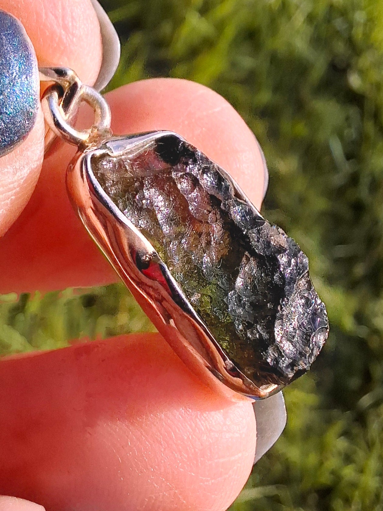 Moldavite Pendant, 925 Silver, Tektite (Ref: P16)