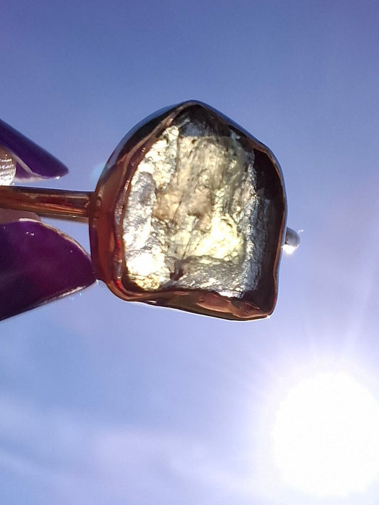 Moldavite Ring, size small U, 925 Silver, Tektite (Ref: R29)