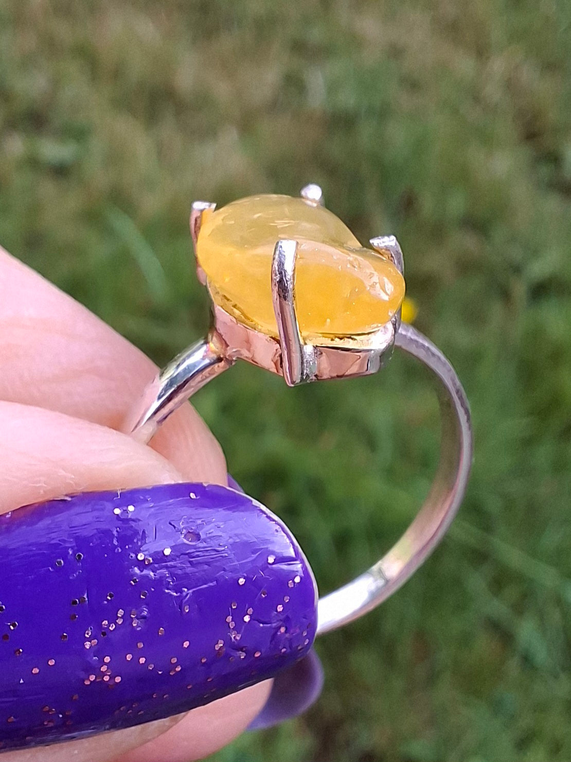 Baltic Amber Ring, size large Q, 925 Silver, Fossil (Ref: AR13)