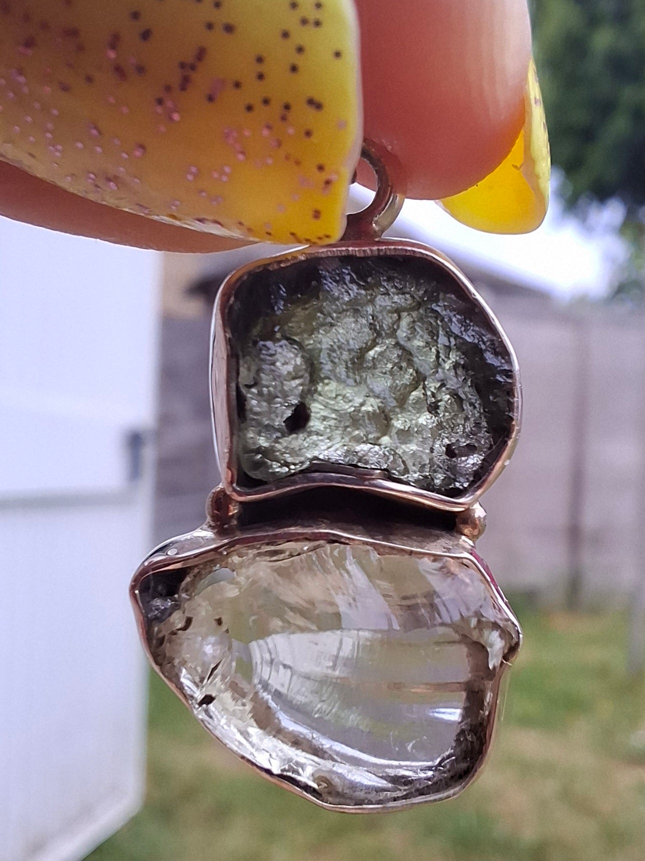 Moldavite & Libyan Desert Glass Pendant, 925 Silver, Tektite (Ref: MLP4)